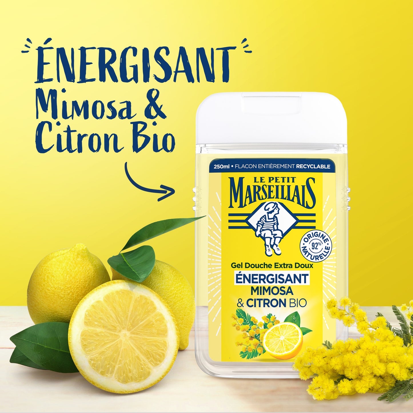 Gel Douche Extra Doux Energisant Mimosa et Citron Bio LE PETIT MARSEILLAIS