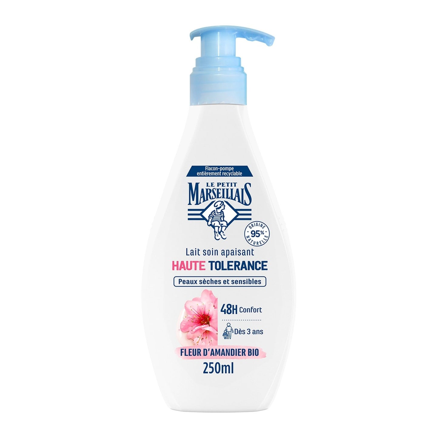 Lait Corps Peau Sensible et Sèche Haute Tolérance à la Fleur d'Amandier LE PETIT MARSEILLAIS le flacon de 250mL