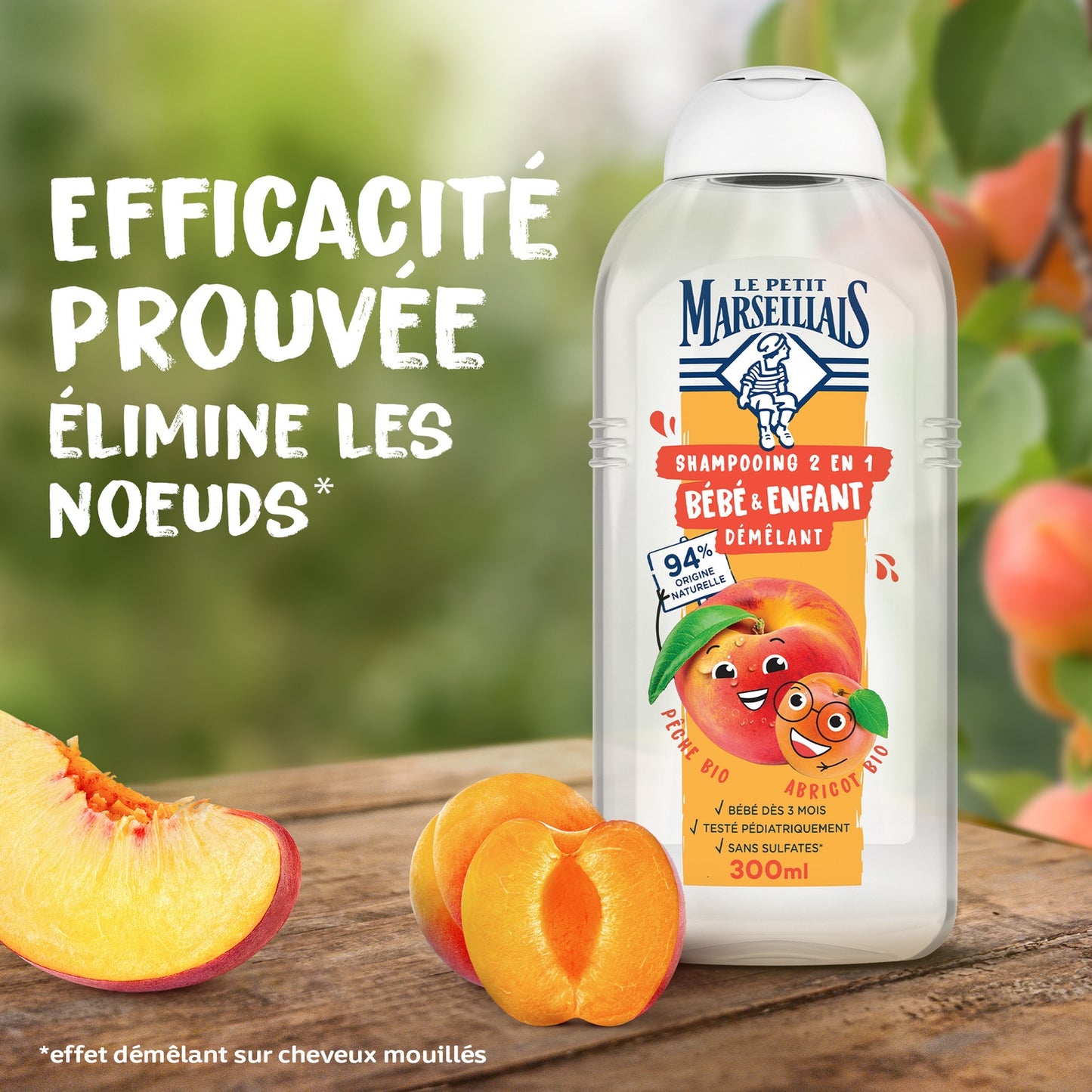 Pfirsich- und Aprikosen-Entwirrungsshampoo für Babys und Kinder 2 in 1 LE PETIT MARSEILLAIS