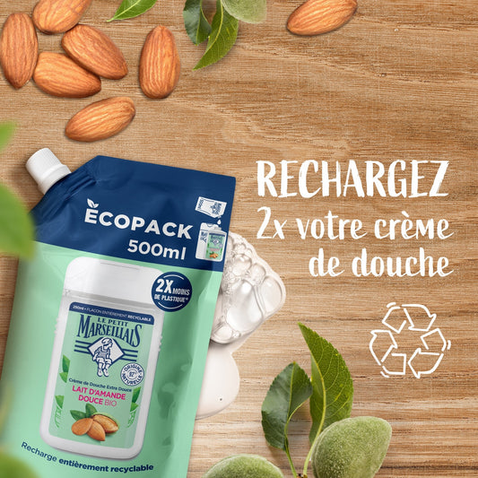 Gel Douche Homme Corps Peaux Sensibles Lait d'Amande Douce Bio LE PETIT MARSEILLAIS