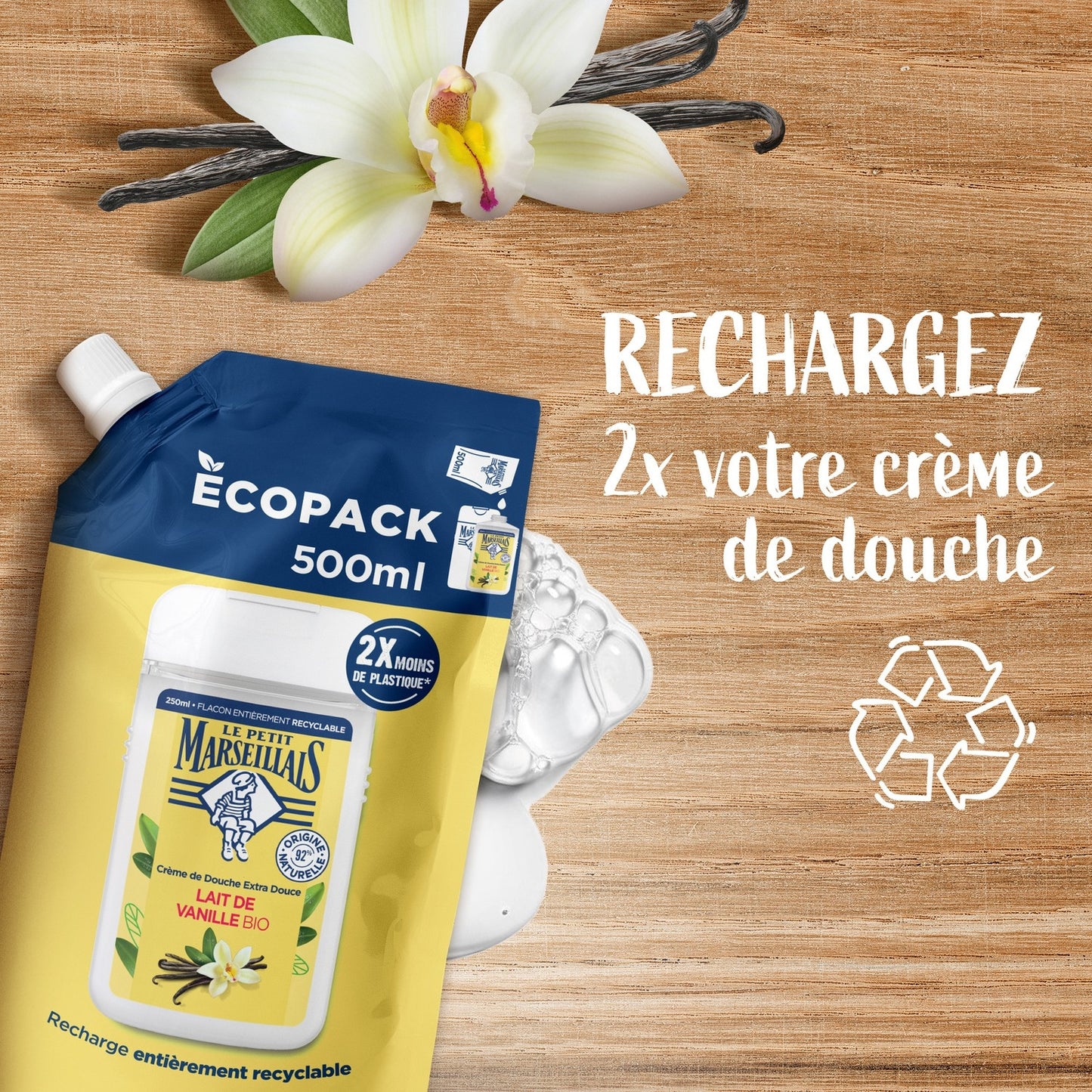 Recharge Crème de Douche Extra Douce au Lait de Vanille Bio LE PETIT MARSEILLAIS