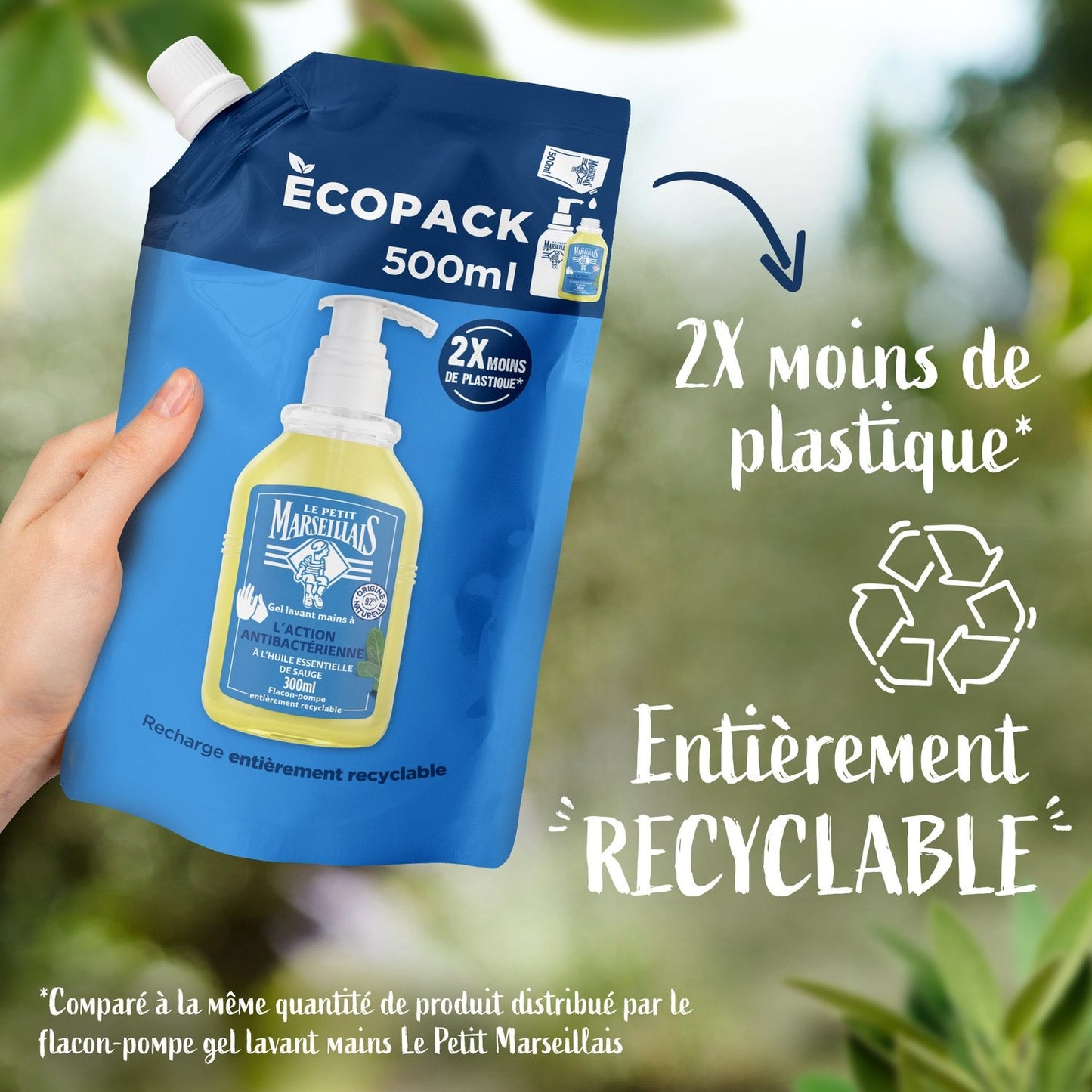 Savon Liquide Recharge Mains Action Anti-Bactérienne à l'Huile Essentielle de Sauge LE PETIT MARSEILLAIS