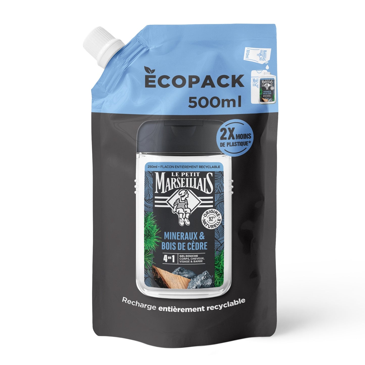 Gel Douche Homme Minéraux et Bois de Cèdre LE PETIT MARSEILLAIS la recharge de 500ml