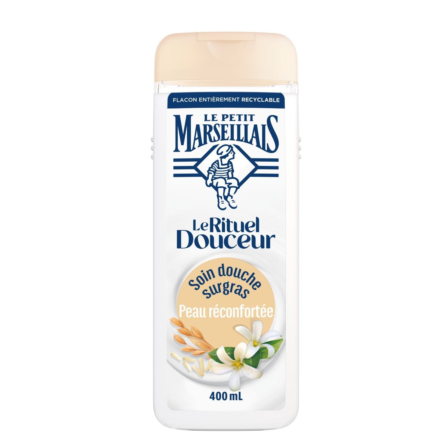Crème Douche Surgras Lait de Riz et Jasmin LE PETIT MARSEILLAIS le flacon de 400mL