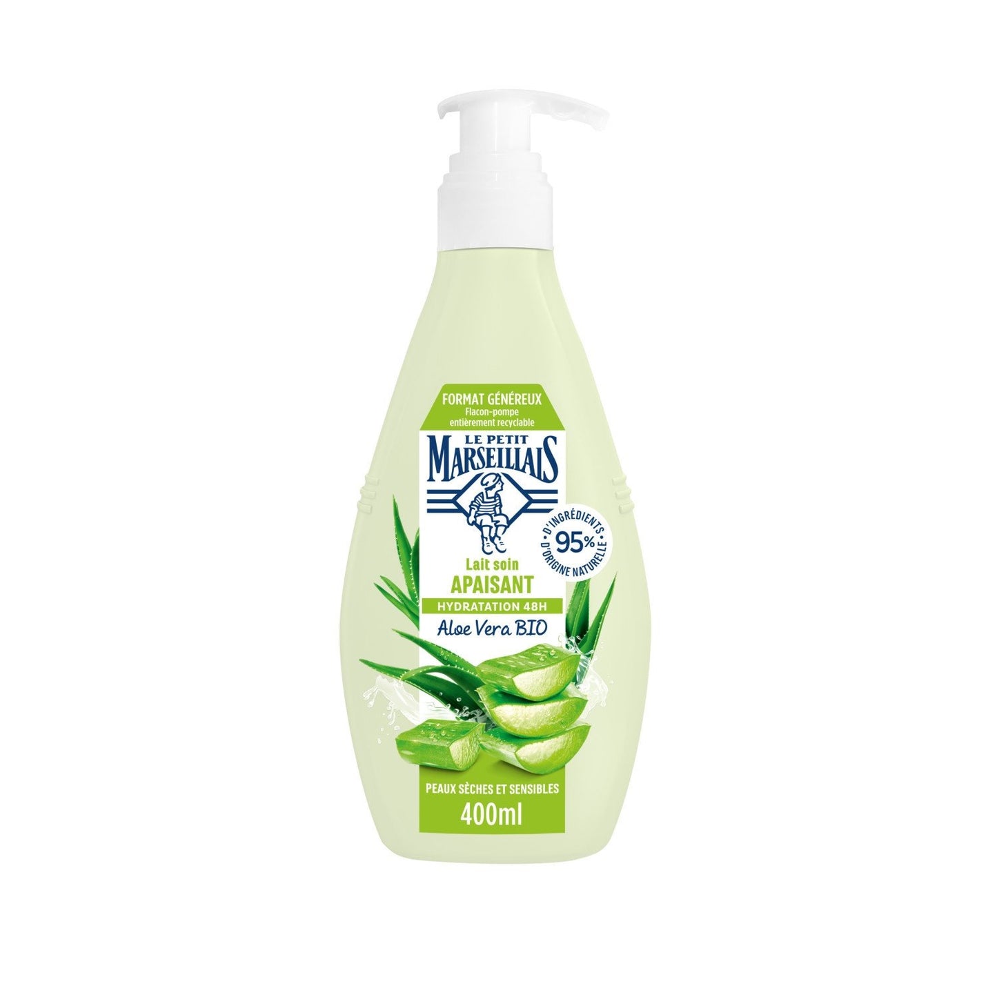 Lait Apaisant Hydratation 48h Aloe Vera Bio LE PETIT MARSEILLAIS le flacon de 400mL