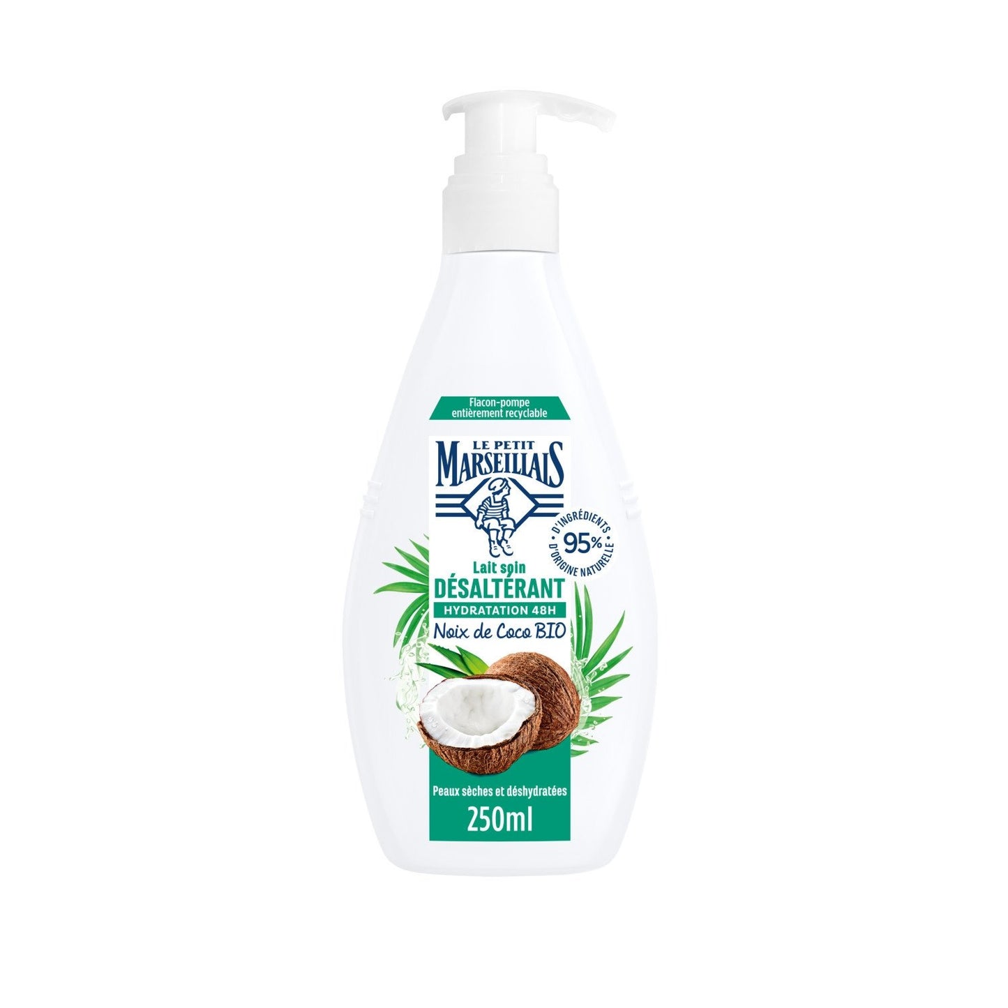 Lait Corps Peau Déshydratée Hydratation 48h Noix de Coco Bio LE PETIT MARSEILLAIS le flacon de 250ml