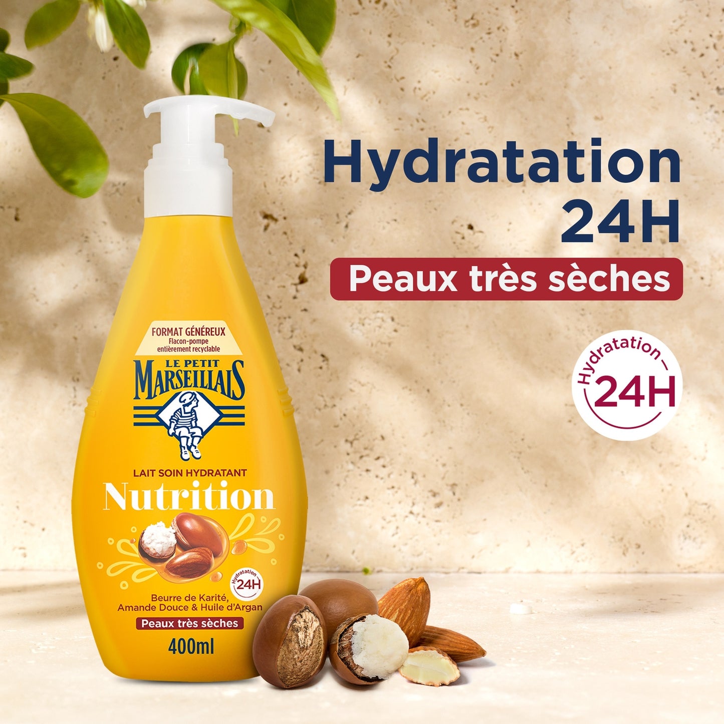 Lait Corps Peau Très Sèche Nutrition Hydratante Beurre de Karité Amande Douce Huile d'Argan LE PETIT MARSEILLAIS