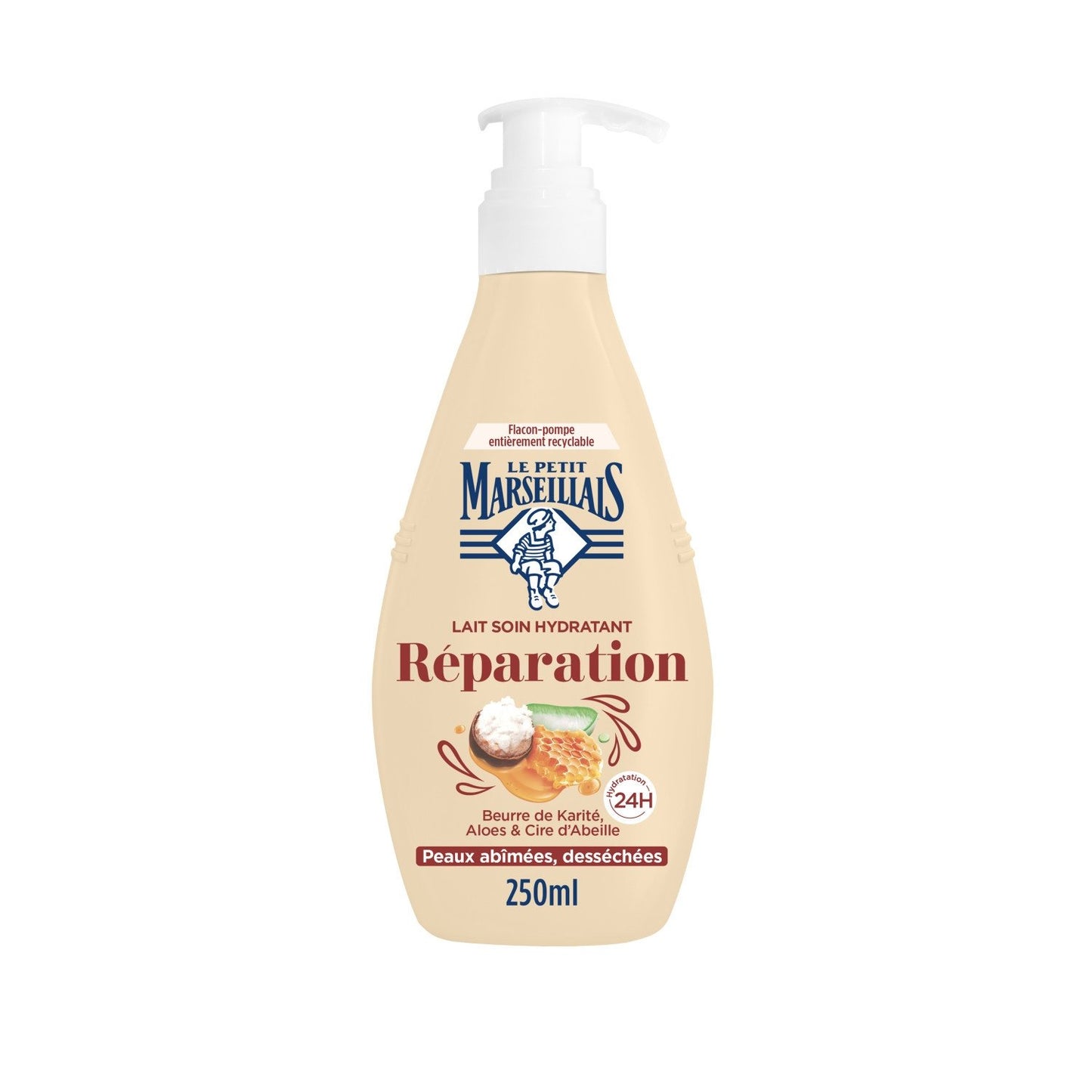 Lait Soin Hydratant 24h Réparation Beurre de Karité LE PETIT MARSEILLAIS la pompe de 250mL