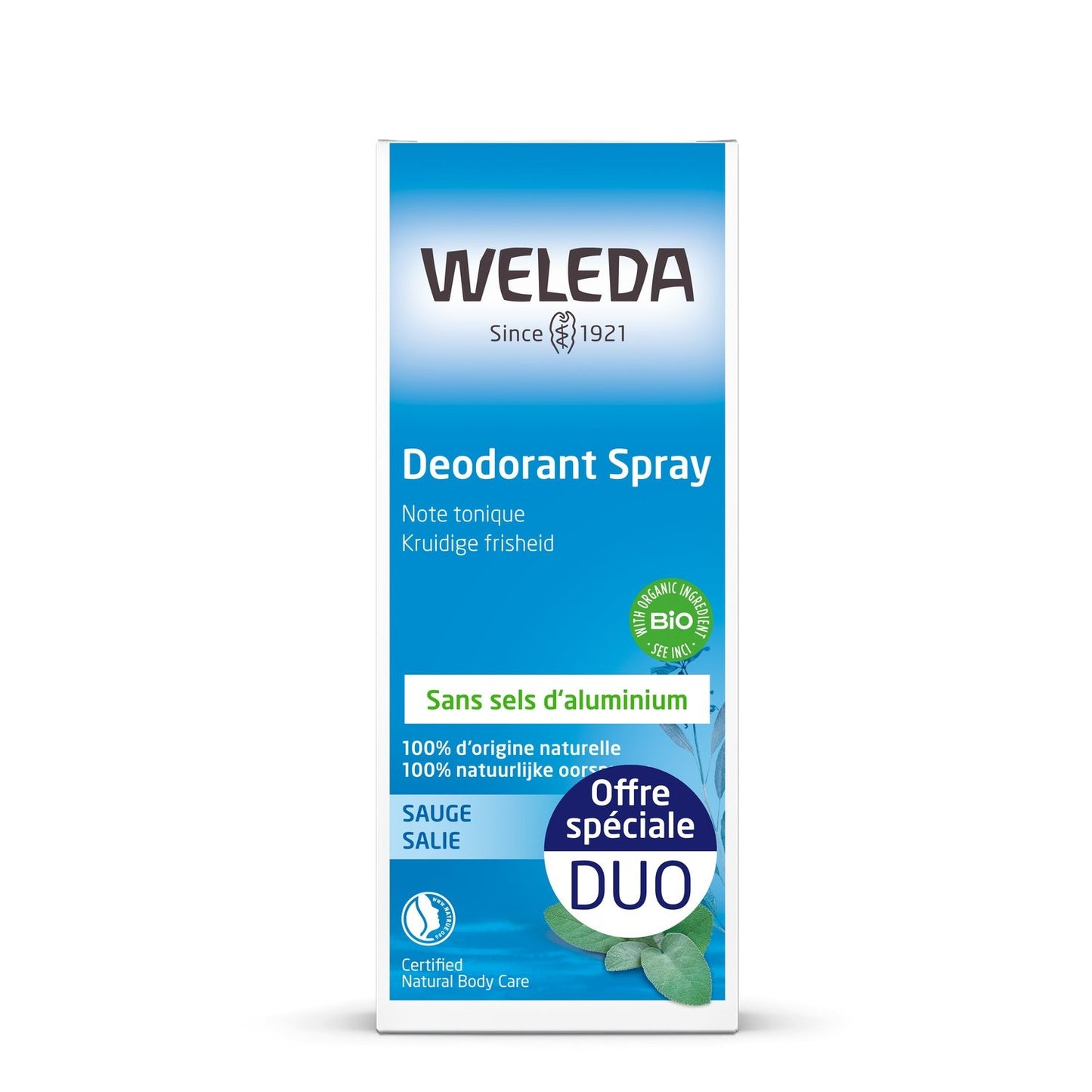 Déodorant Spray Femme Note Fraîche et Tonique Sauge Bio WELEDA le lot de 2 sprays