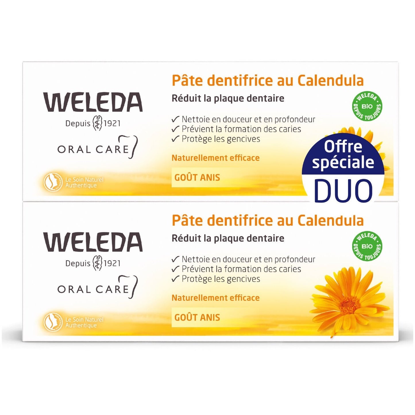 Pâte Dentifrice Calendula Réduit la Sensibilité Gingivale et Lutte Contre la Plaque Dentaire Bio WELEDA le lot de 2 tues de 75mL