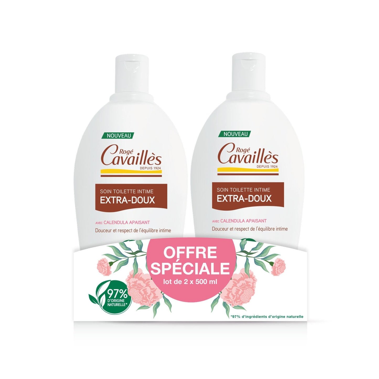 Soin Intime Extra Doux Calendula ROGE CAVAILLES le lot de 2 pompes de 500mL