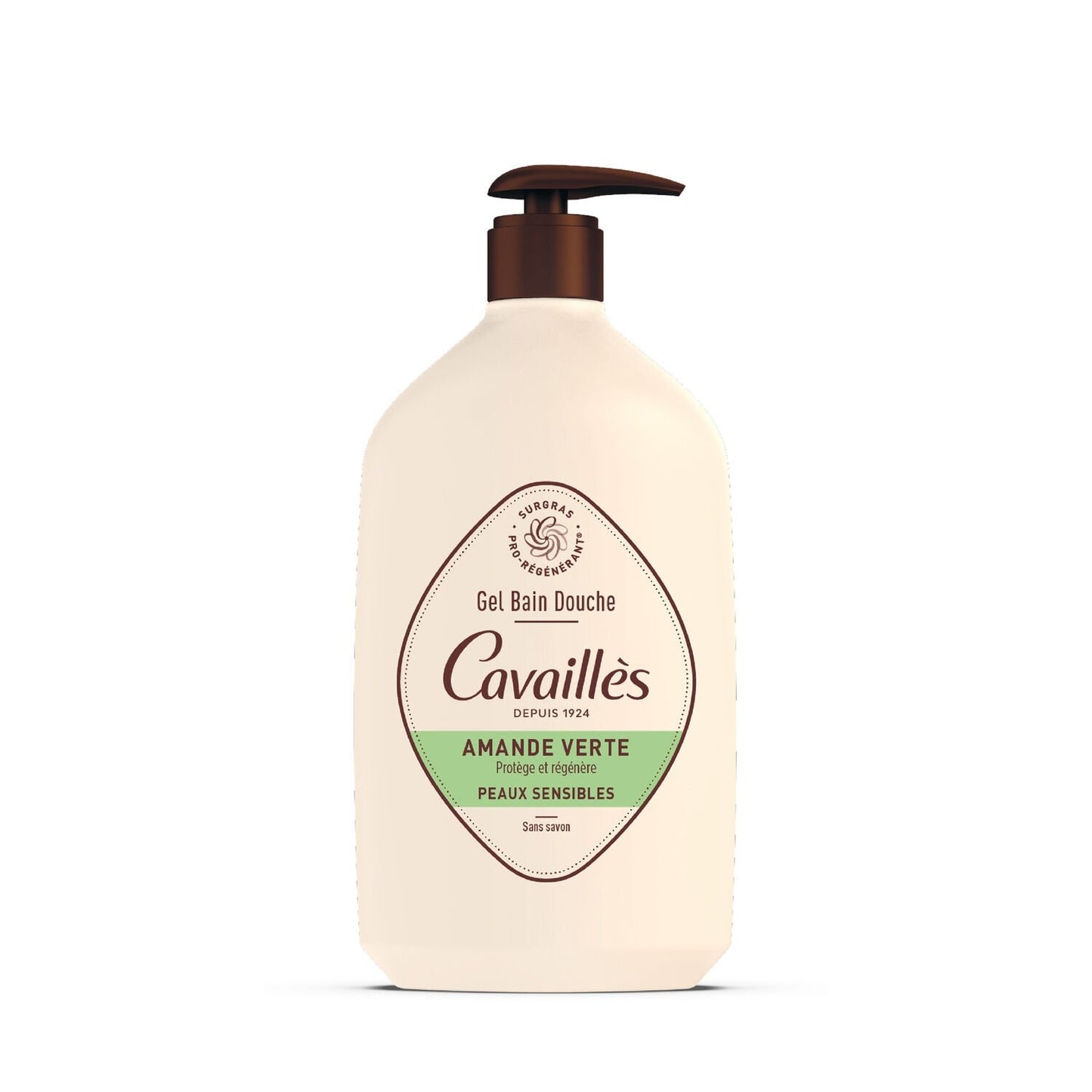 Gel Douche Peaux Sensibles Surgras Végétal Pro-Régénérant à l'Amande Verte ROGE CAVAILLES le flacon de 1L