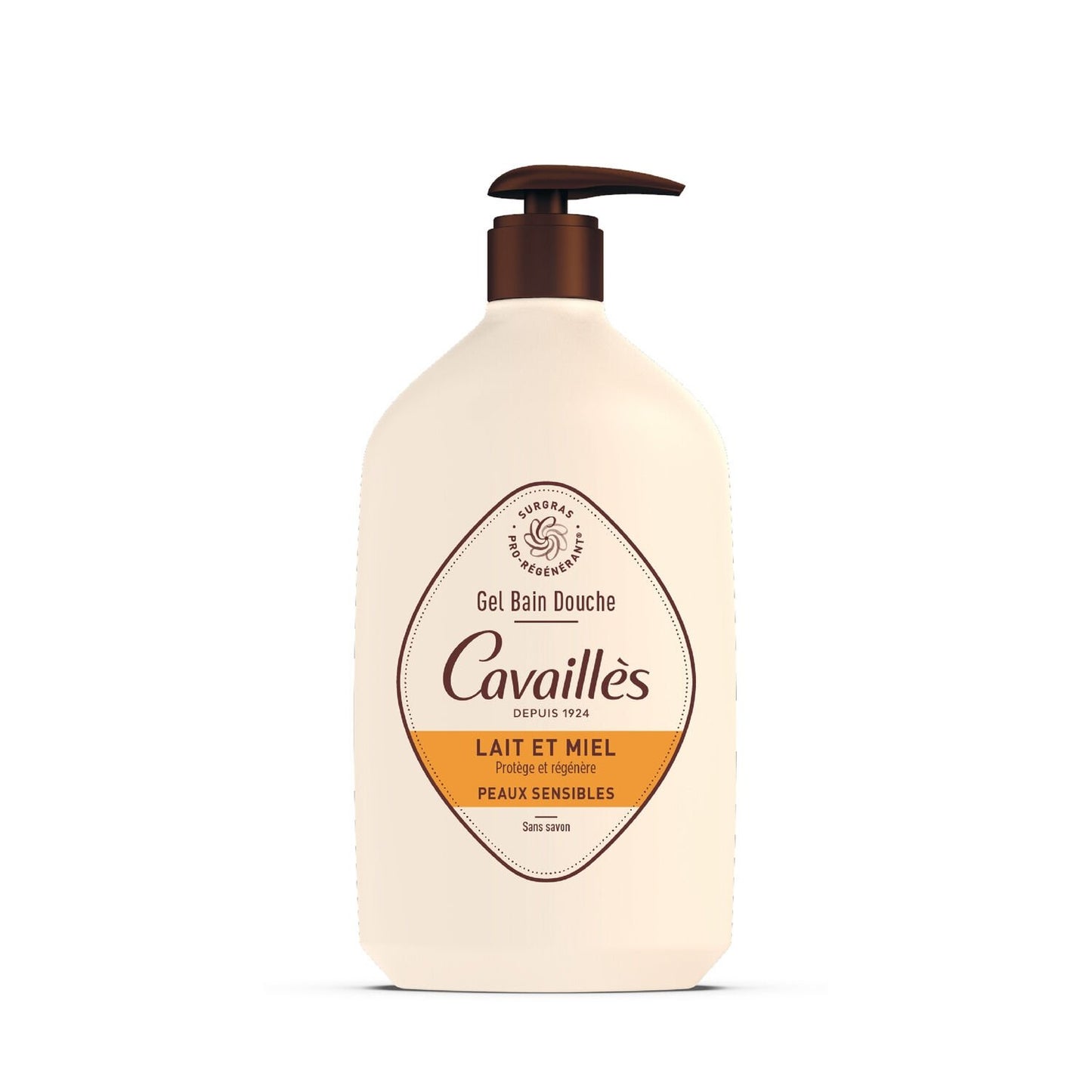 Gel Douche Corps et Visage Peaux Sensibles Lait et Miel Pro-Régénérant Sans Savon ROGE CAVAILLES le flacon de 1L