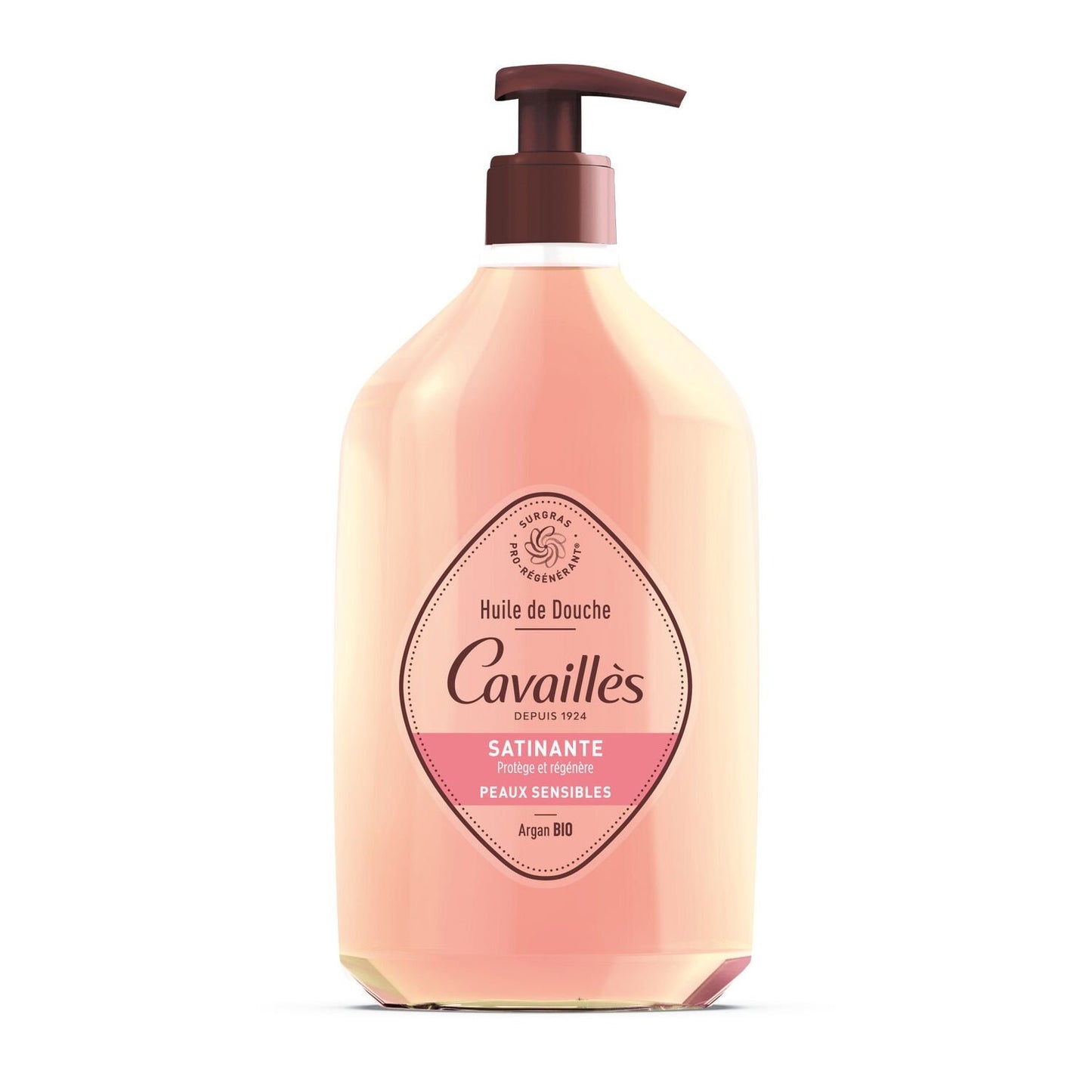 Huile de Douche Peaux Sèches et Sensibles Nourrissante Satinante Argan Protège et Régénère Bio ROGE CAVAILLES la pompe de 750mL