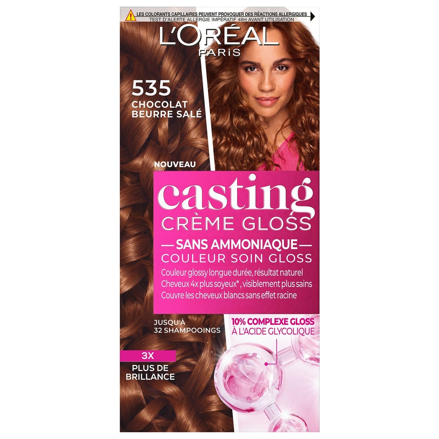 Coloration 5. 35 Chocolat Sans Amoniaque Gloss Ultra Glossy Casting Crème Gloss L'OREAL PARIS la boîte