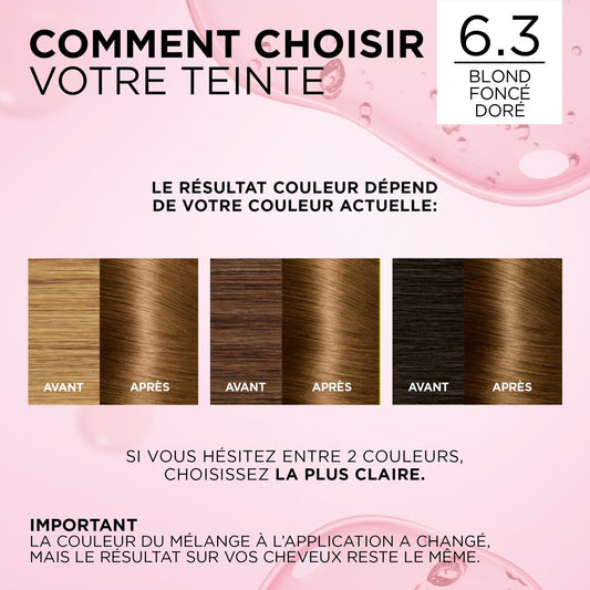 Coloration Permanente 6. 3 Blond Foncé Doré Couvre 100% Cheveux Blancs Excellence Crème L'OREAL PARIS