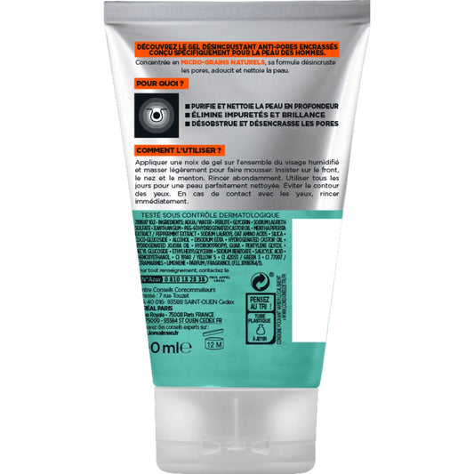 Gel Visage Homme Désincrustant Anti-Pores Hydra Energetic Men Expert L'OREAL PARIS