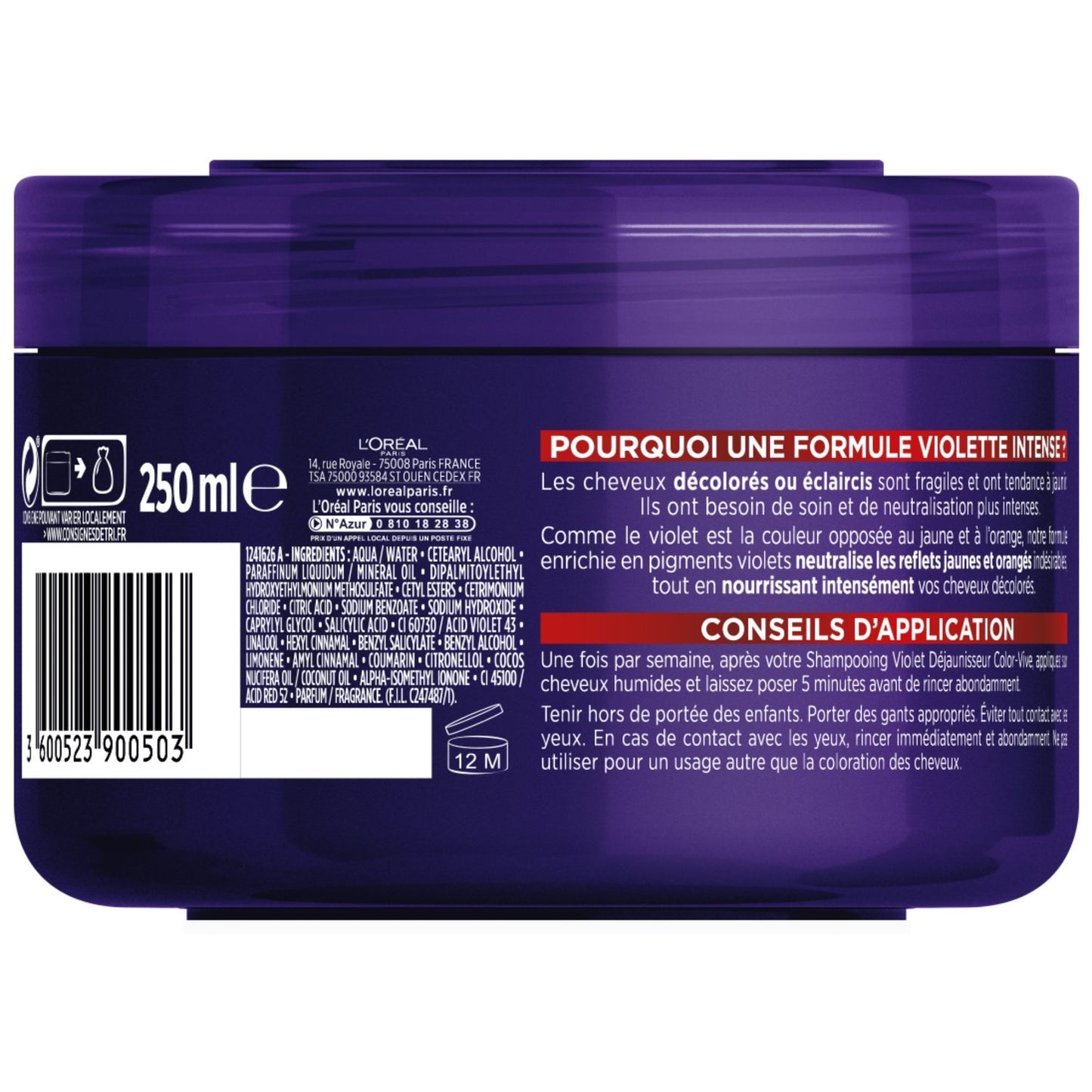 Masque Cheveux Violet Déjaunisseur Intense Cheveux Décolorés Color-Vive ELSEVE