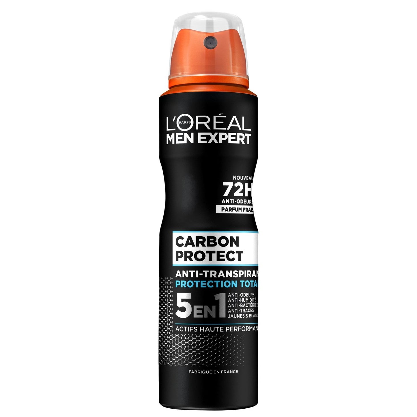 Déodorant Spray Homme Anti-Transpirant Carbon Protect 5en1 MEN EXPERT le flacon de 150mL