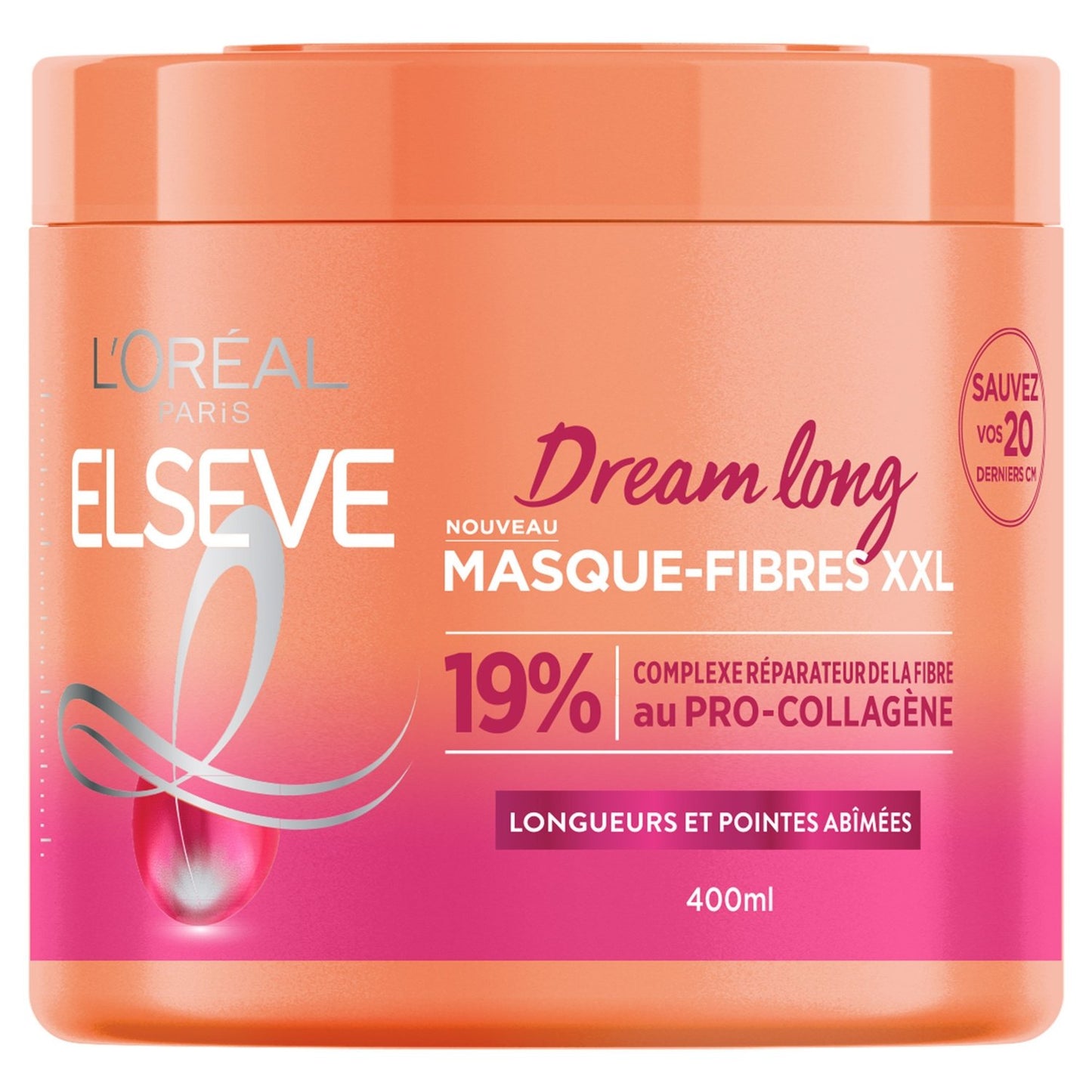 Masque Réparation Cheveux Longs Abîmés Pro-Collagène Elseve L'OREAL PARIS le pot de 400mL