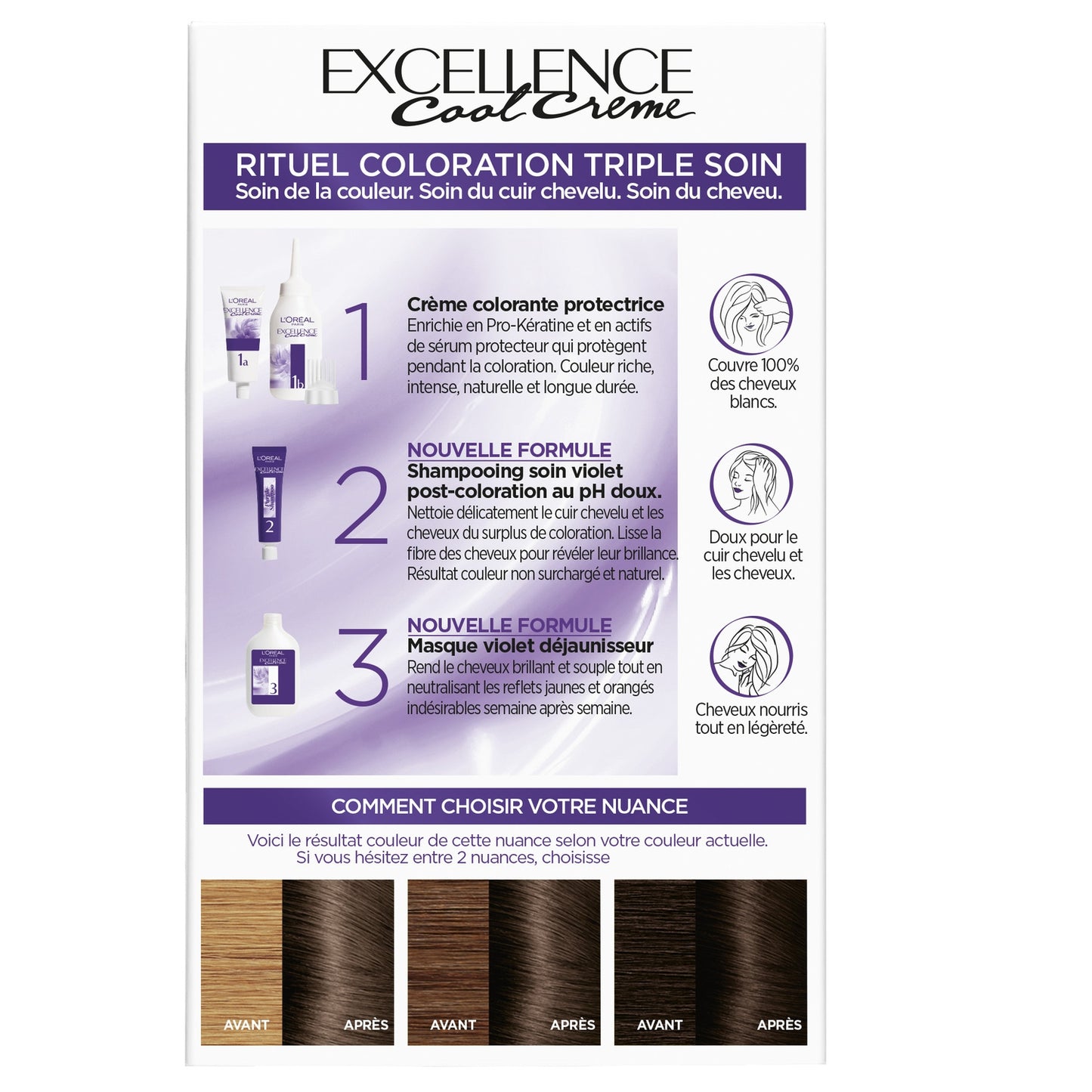 Coloration 6. 11 Blond Foncé Ultra Cendré Triple Soin Anti-Reflets Jaunes Excellence L'OREAL PARIS