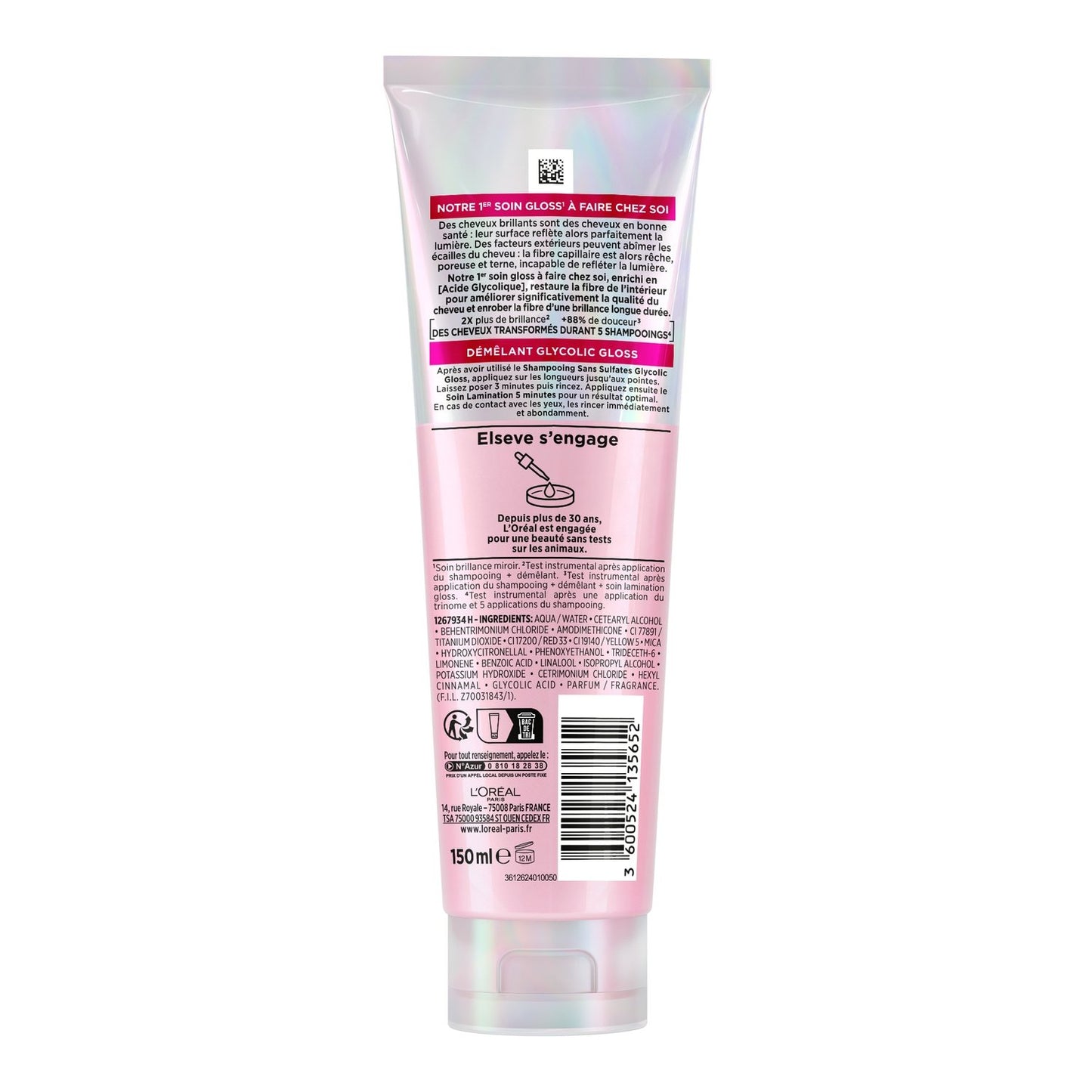 Après-Shampoing Démêlant Cheveux Longs Ternes et Poreux Acide Glycolique Elseve L'OREAL PARIS