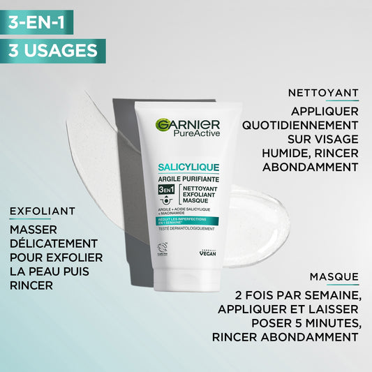 Soin Visage 3en1 Argile Peaux Imperfections GARNIER