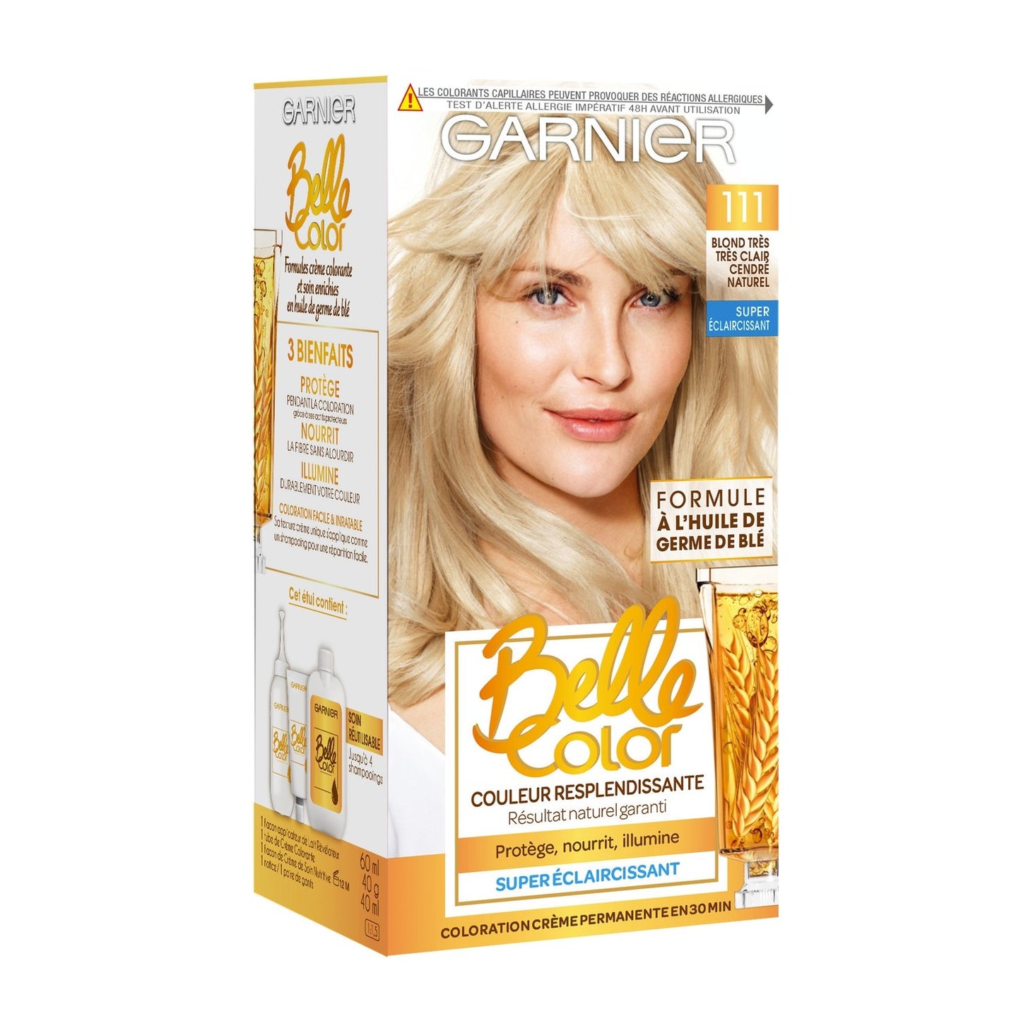 Coloration Permanente 111 Blond Très Très Clair Cendré Couvre 100% Cheveux Blancs Belle Color GARNIER