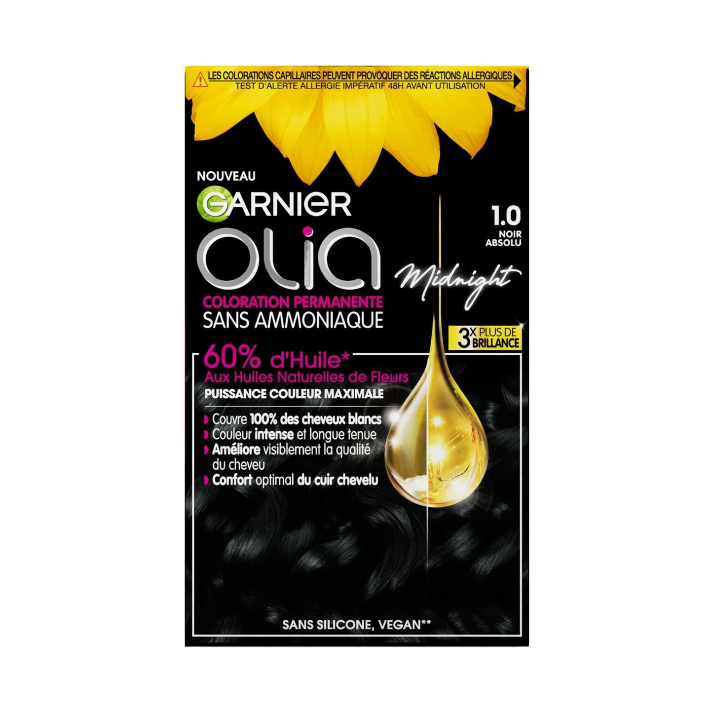 Coloration Permanente Sans Amoniaque 1. 0 Noir Absolu Olia GARNIER la boîte