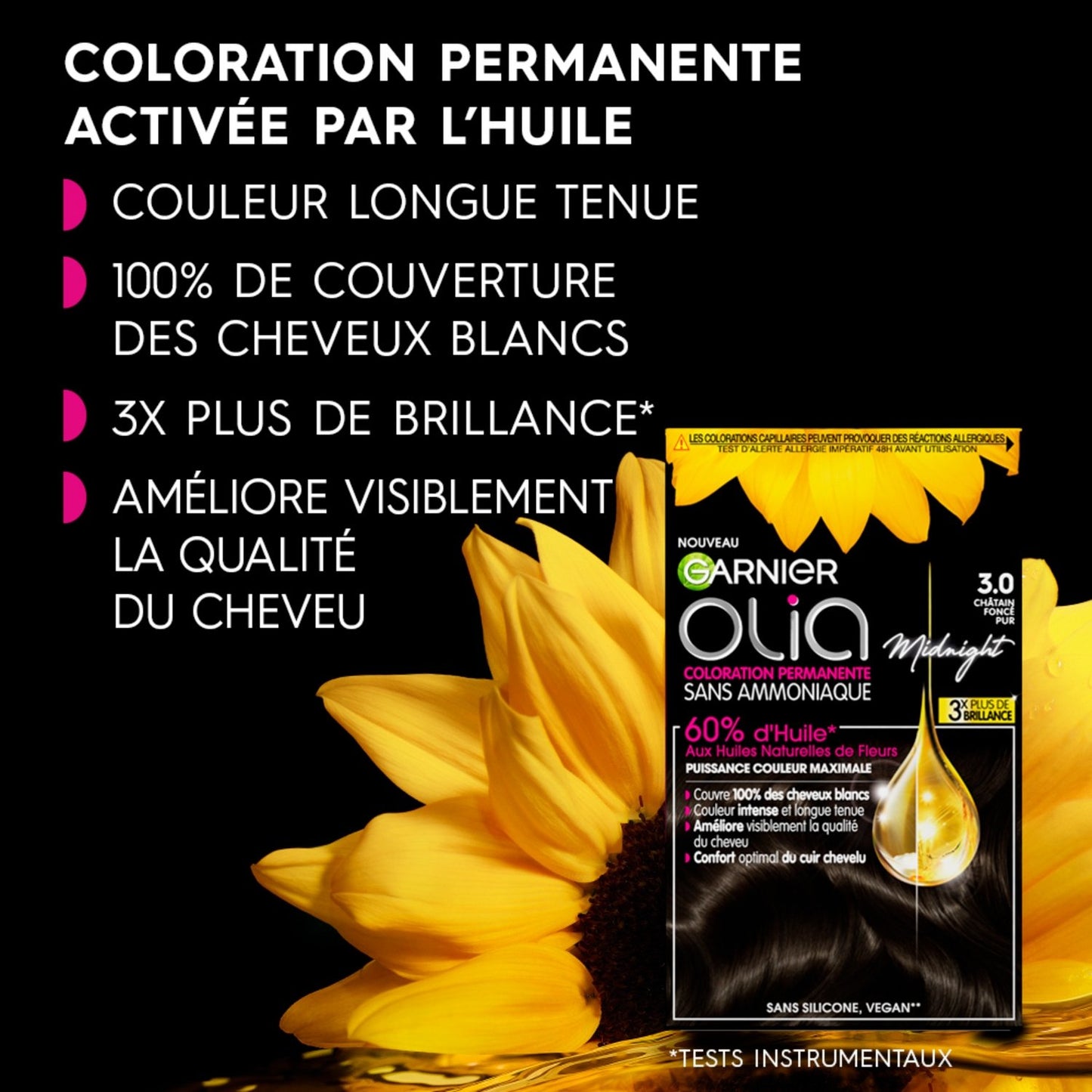 Coloration Permanente Sans Amoniaque 3. 0 Châtain Foncé Pur Olia GARNIER