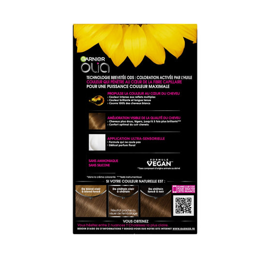 Coloration Permanente 6. 0 Châtain Très Clair Sans Ammoniaque Activée par l'Huile Couvre 100% Cheveux Blancs Olia GARNIER