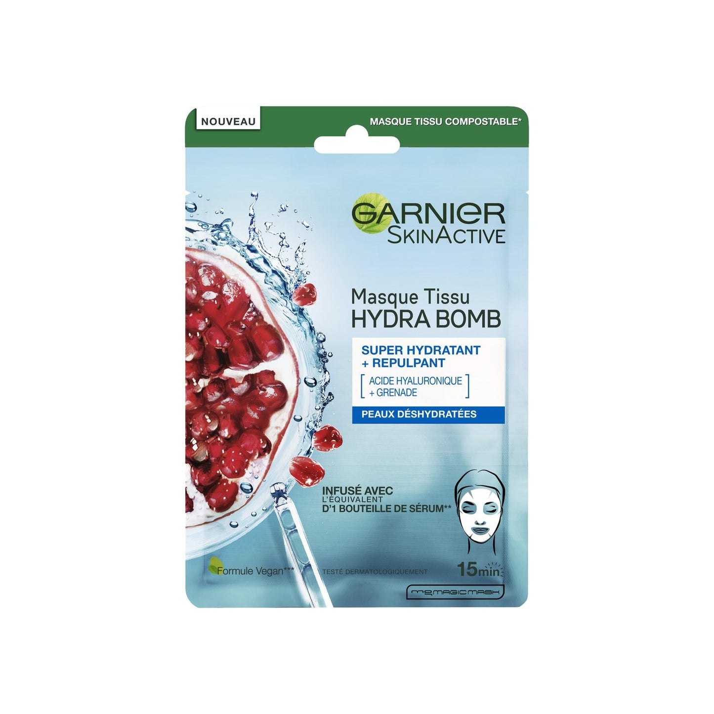 Masque Visage Tissu Hydrabomb Grenade Hydratant & Repulpant Skinactive GARNIER le masque
