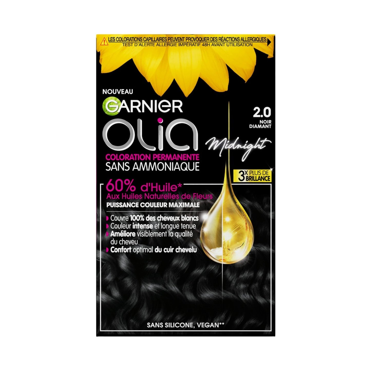 Permanent Hair Color Without Ammonia 2.0 Diamond Black Garnier Olia L'OREAL PARIS