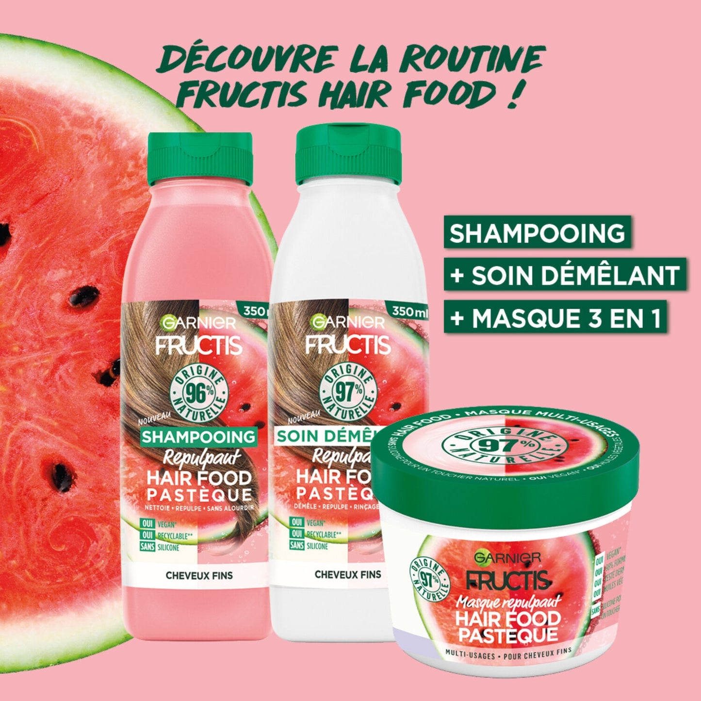 Shampoing Repulpant Cheveux Fins Hair Food Pastèque GARNIER