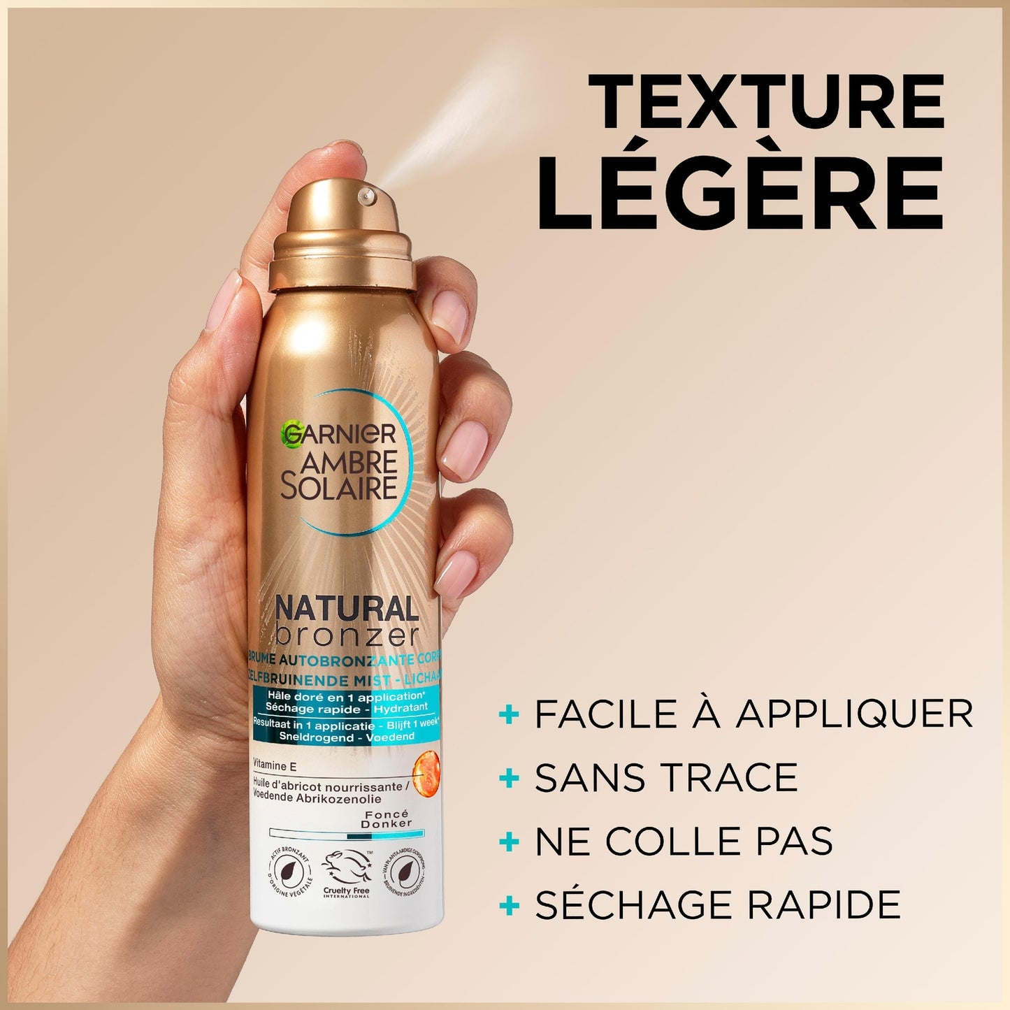 Autobronzant Brume Corps Hâle Doré et Lumineux Hydratant Huile d'Abricot Natural Bronzer GARNIER