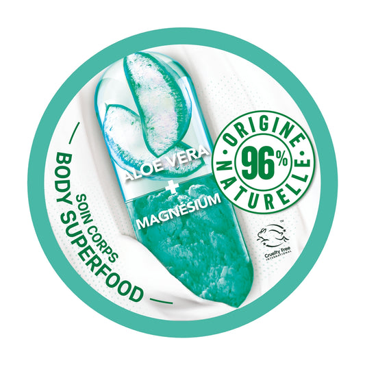 Crème Corps Apaisante Aloe Vera et Magnésium Peaux Normales à Sèches Hydratation 48h Superfood GARNIER