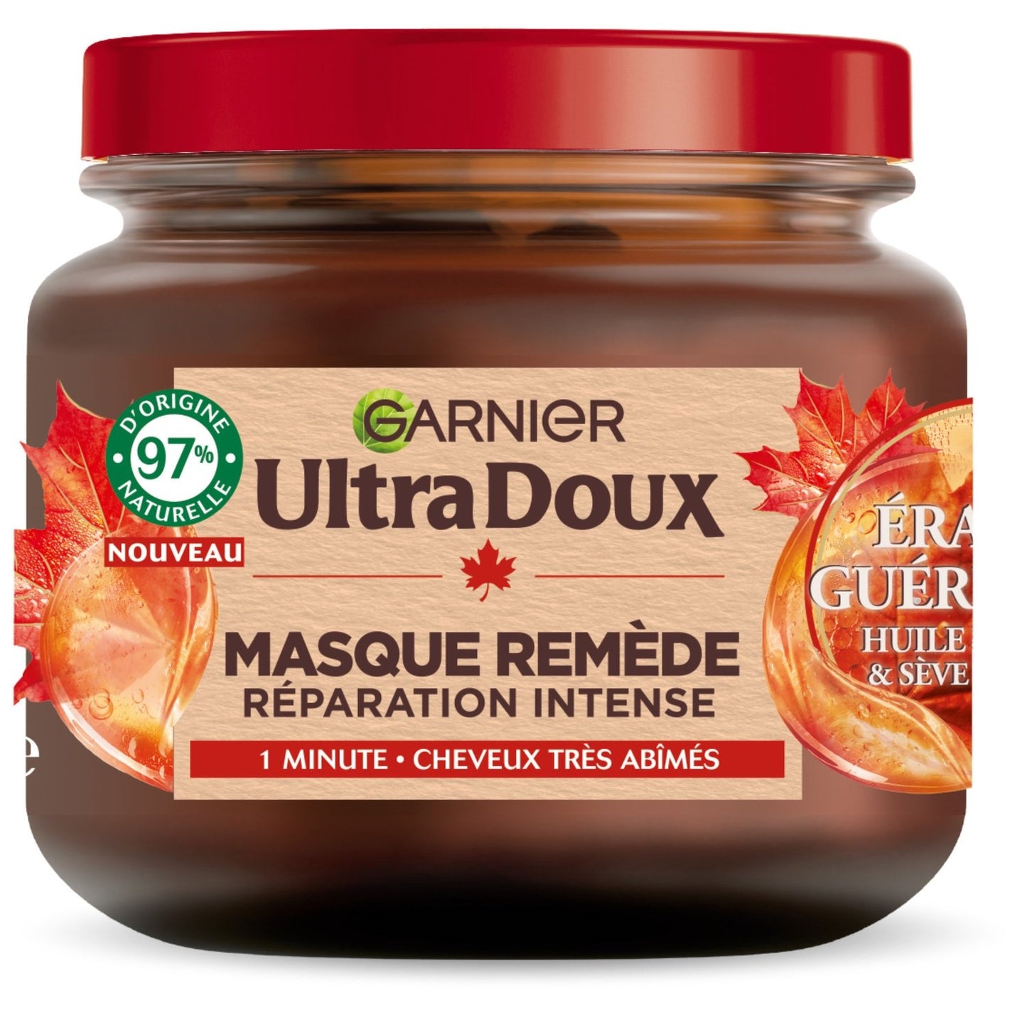 Masque Remède Réparation Intense Huile de Ricin et Sève d'Érable Cheveux Très Abîmés Ultra Doux GARNIER le pot de 340mL