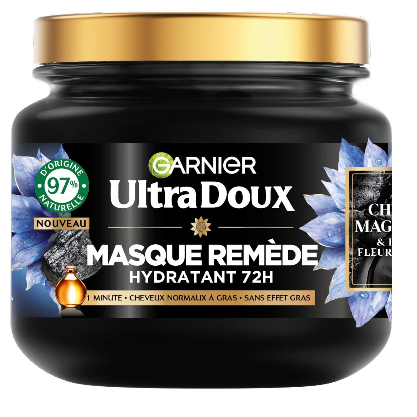 Masque Remède Hydratant Charbon Magnétique Huile de Fleur de Nigelle Cheveux Normaux à Gras Ultra Doux GARNIER le pot de 340mL