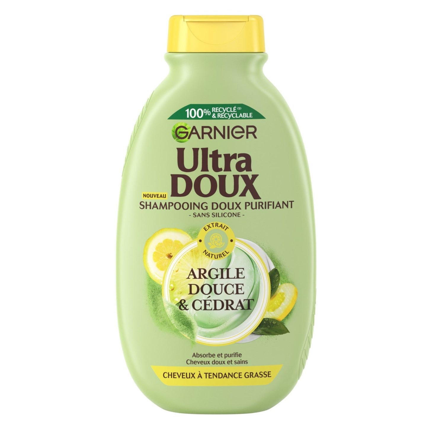Shampoing Purifiant Cheveux à Tendance Grasse Argile Douce et Cédrat Ultra Doux GARNIER le flacon de 300mL