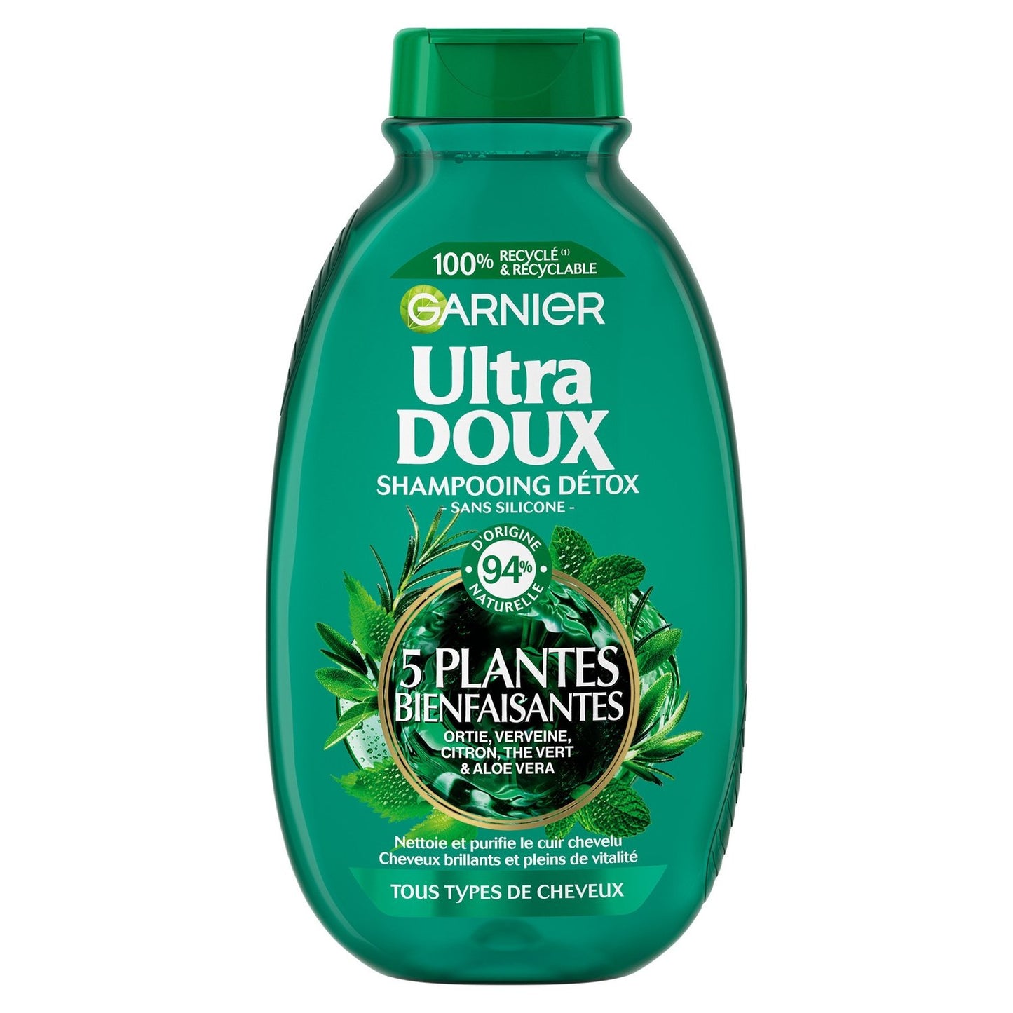 Shampoing Détox Tous Types de Cheveux Ortie Verveine Citron Thé Vert et Aloe Vera Ultra Doux GARNIER le flacon de 300mL