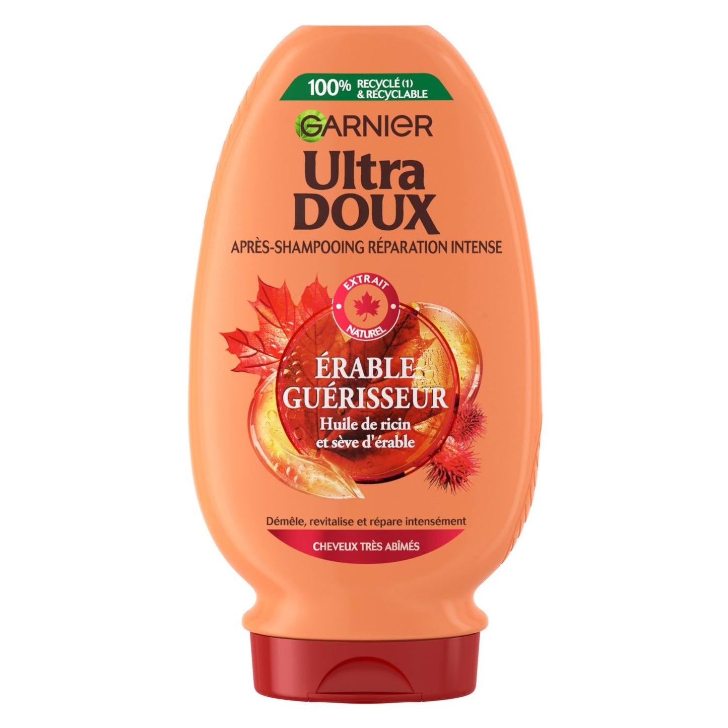 Après-Shampoing Réparation Intense Cheveux Très Abîmés Huile de Ricin et Sève d'Érable Sans Paraben Ultra Doux GARNIER le flacon de 250mL