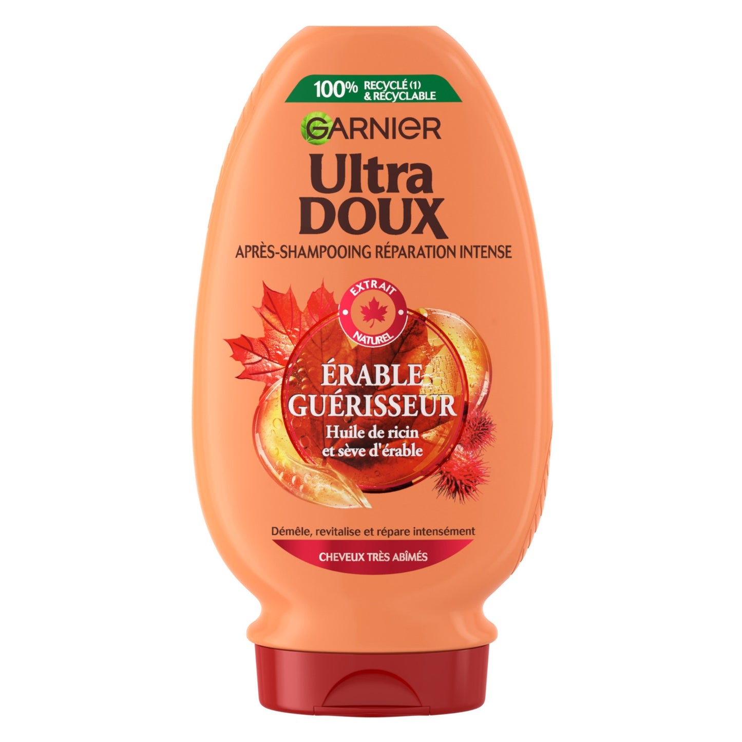 Après-Shampoing Réparation Intense Cheveux Très Abîmés Huile de Ricin et Sève d'Érable Sans Paraben Ultra Doux GARNIER