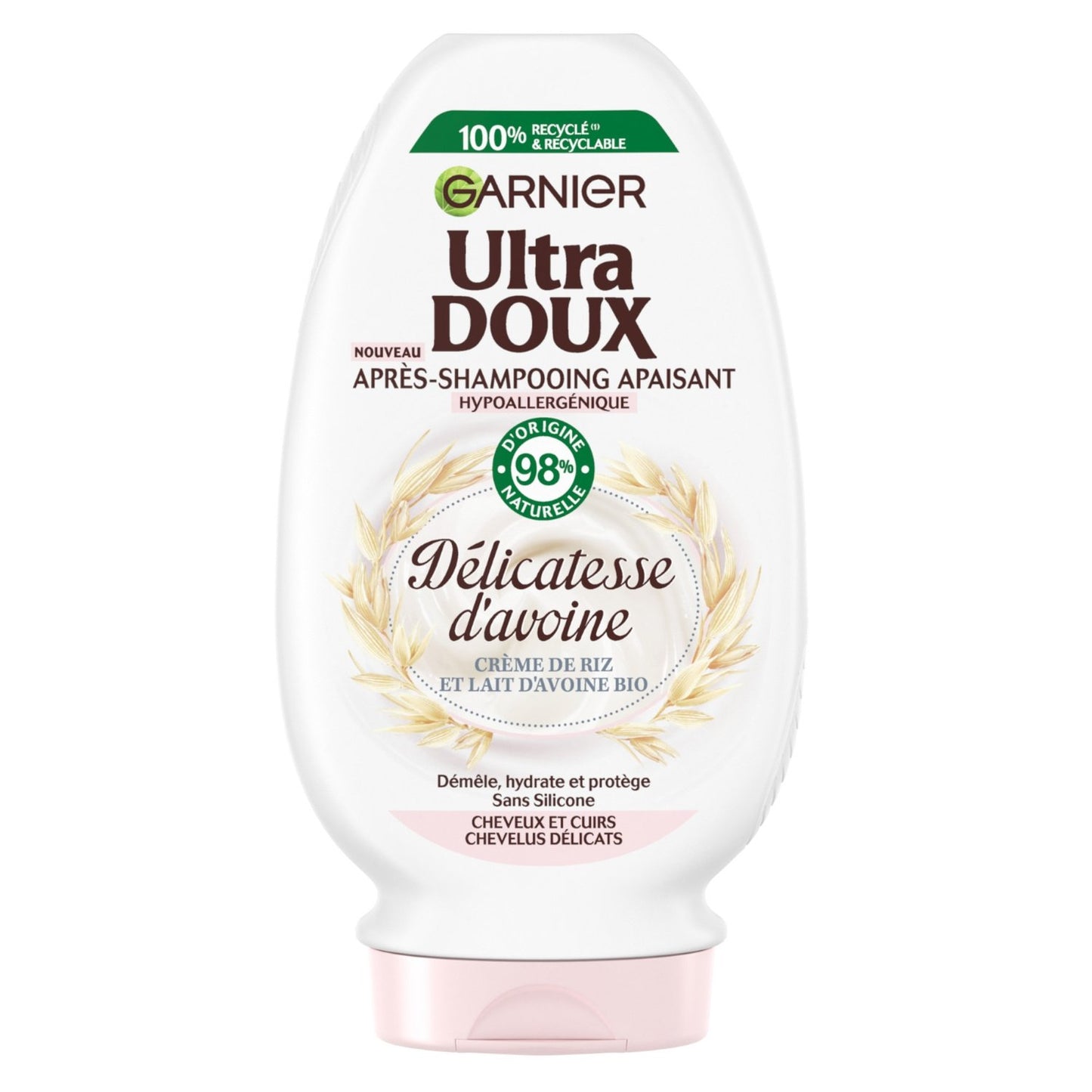 Après-Shampoing Apaisant Démêlant Cheveux Délicats Crème de Riz et Lait d'Avoine Sans Silicone Ultra Doux GARNIER le flacon de 250mL