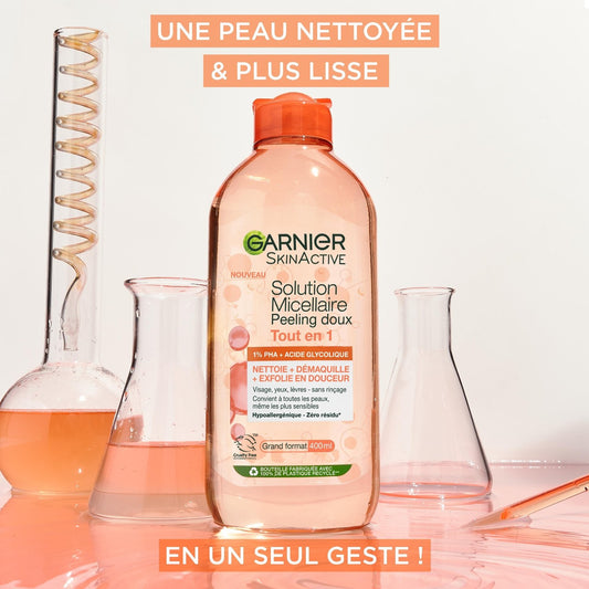 Eau Micellaire Peeling Doux Tout en 1 Nettoie + Démaquille + Exfolie en Douceur GARNIER SKINACTIVE