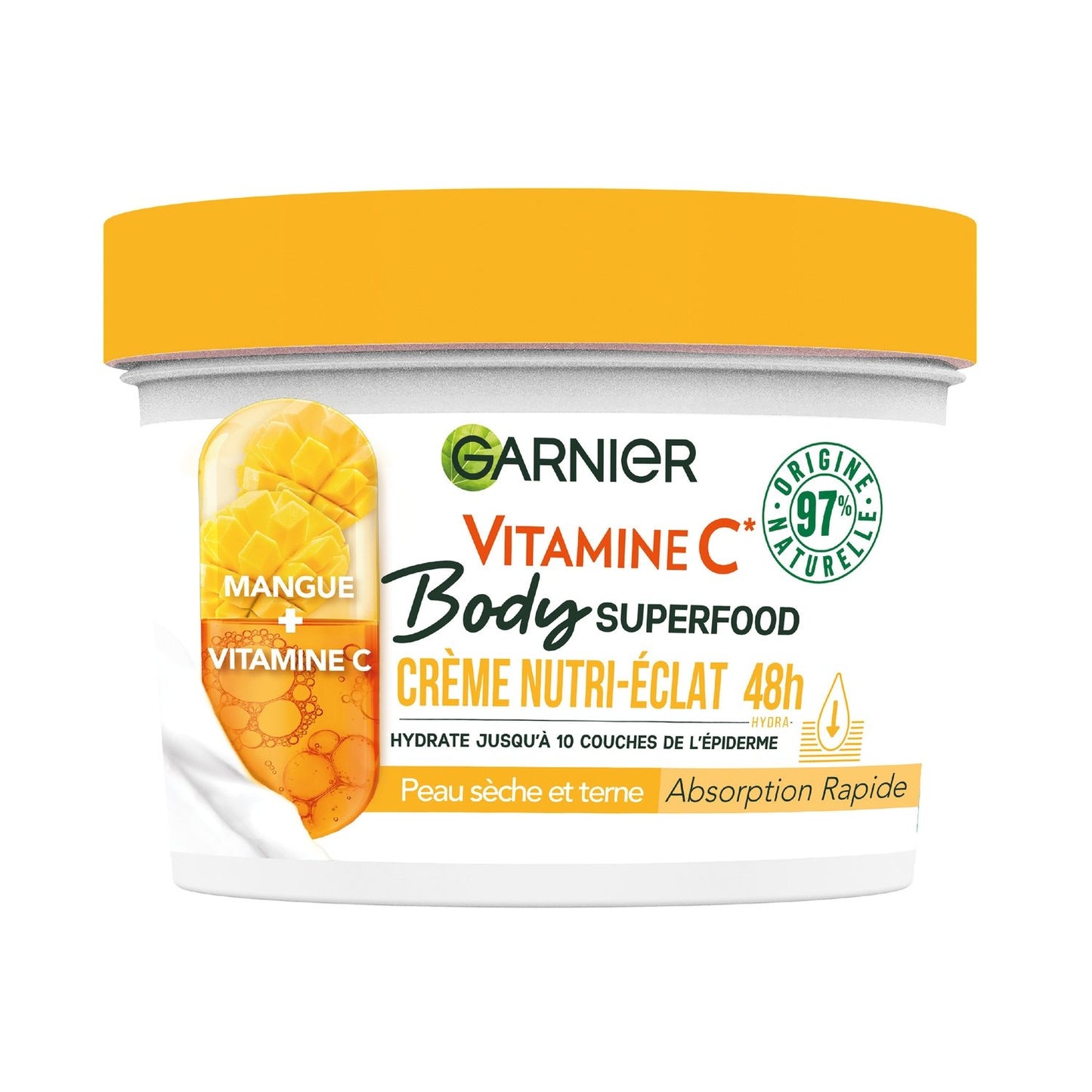 Crème Corps Peau Normale à Sèche Éclat Mangue et Vitamine C Body Super Food GARNIER LE pot de 380ml