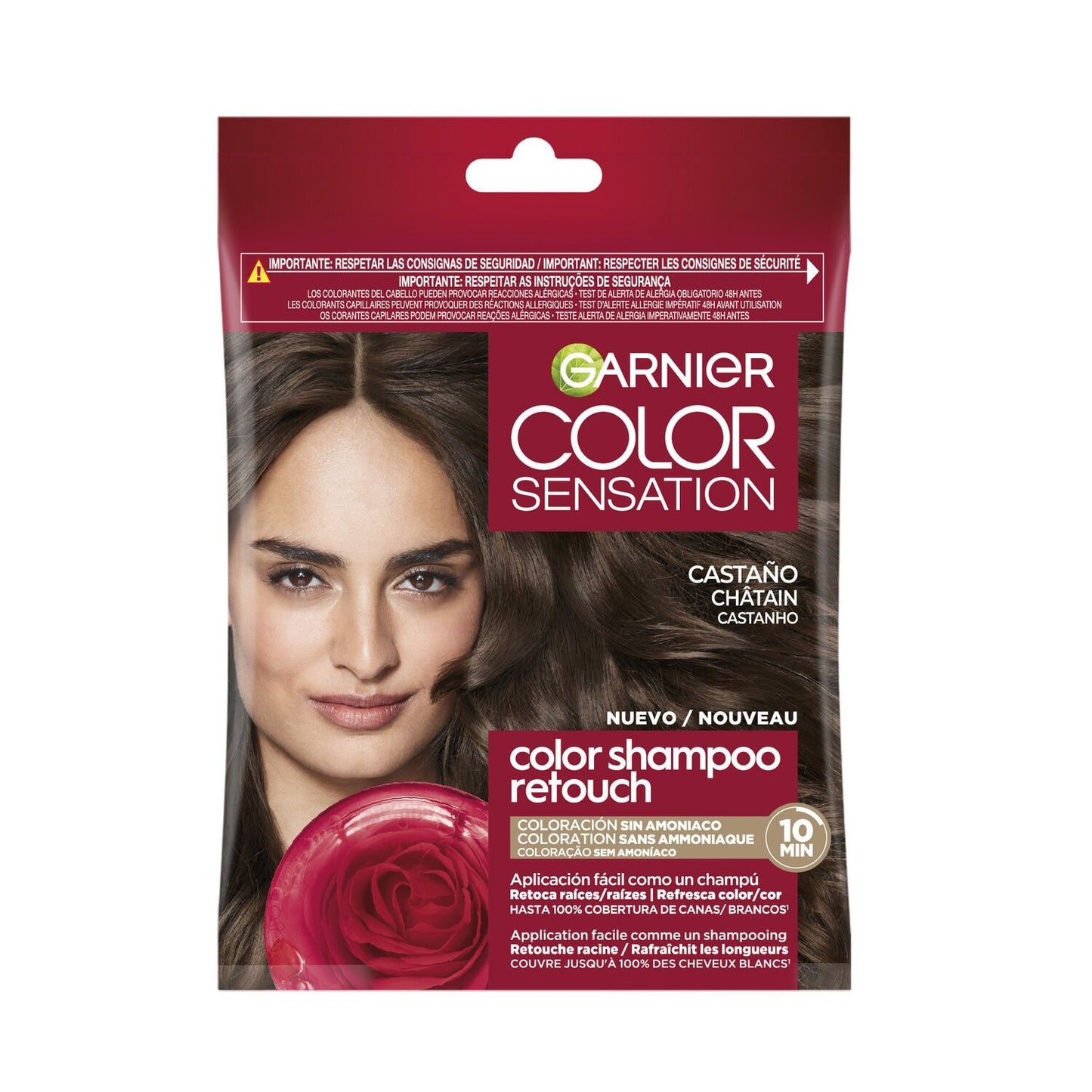 Coloration Permanente 4. 0 Châtain Couvre 100% Cheveux Blancs Color Sensation GARNIER la boite