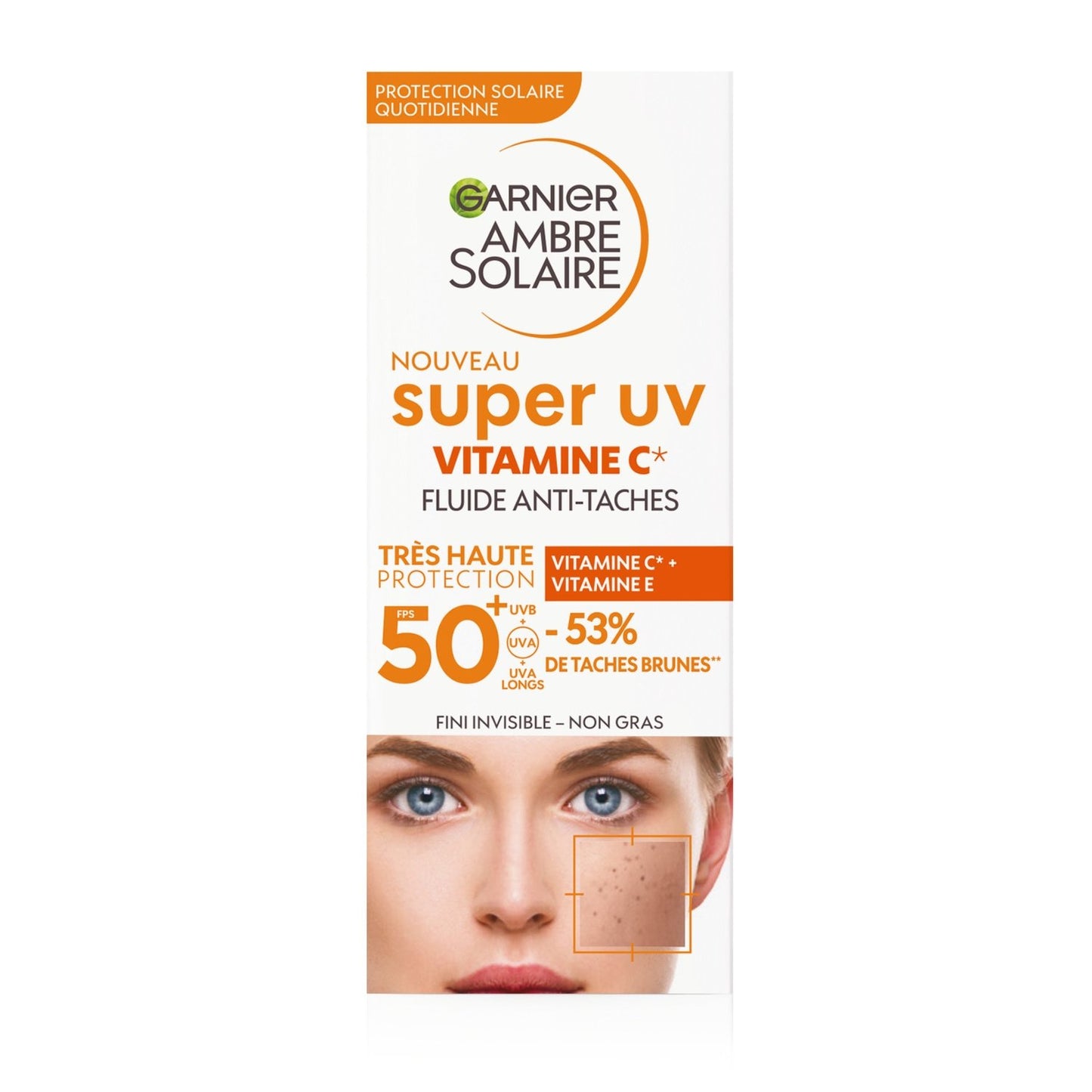 Crème Solaire Visage Spf 50+ Anti-Tâches Super Uv Vitamine C GARNIER le flacon de 40mL