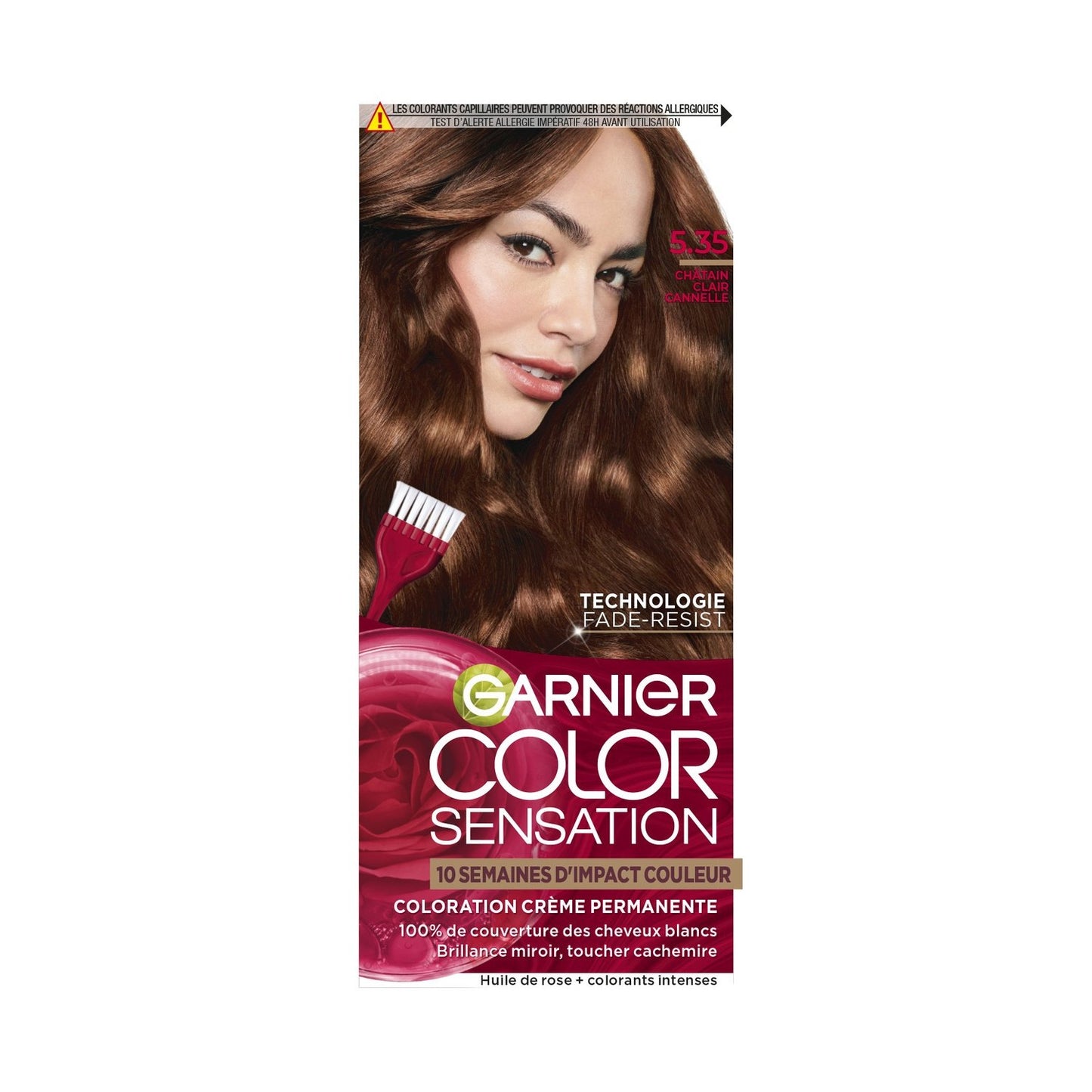 Coloration Permanente 5. 35 Châtin Clair Cannelle Longue Durée Brillance Miroir Color Sensation GARNIER la boite