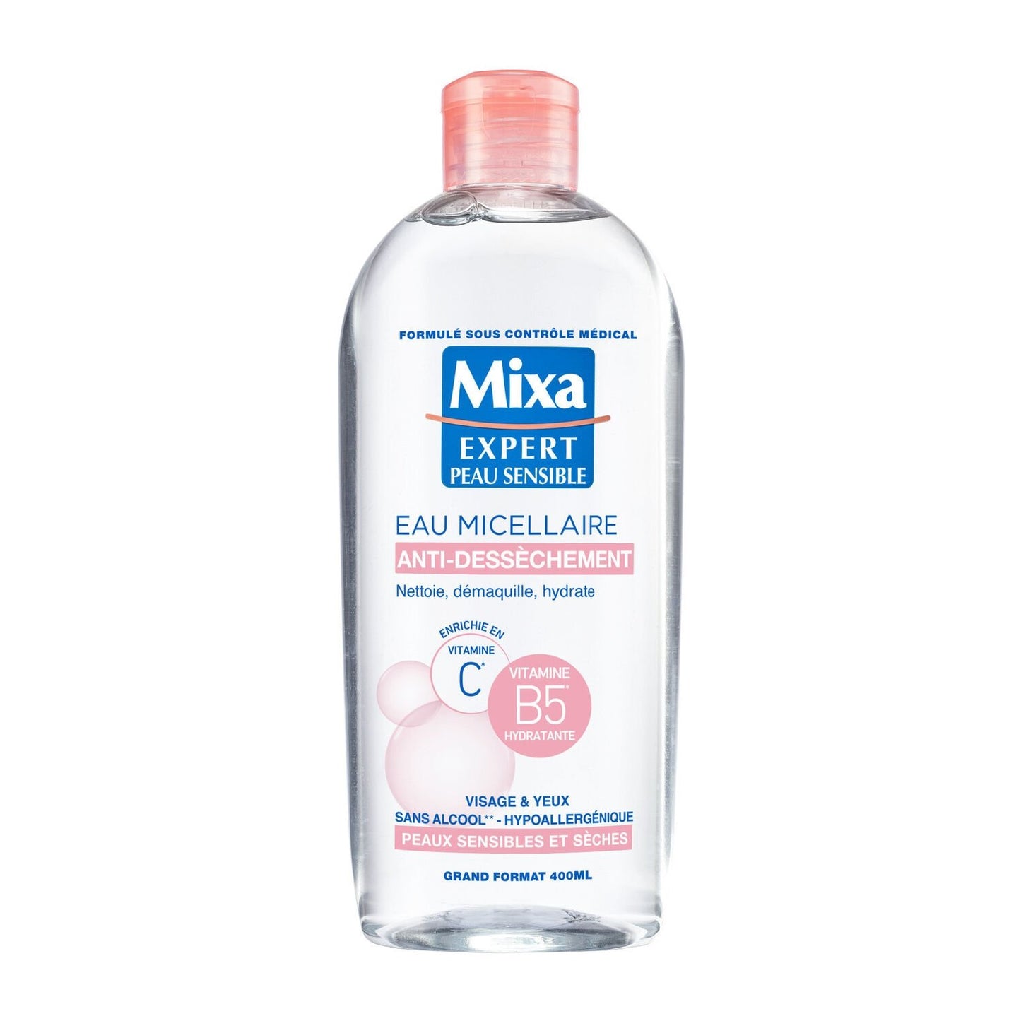 Eau Micellaire Physiologique Antidessechement Peau Sensible MIXA le flacon de 400mL