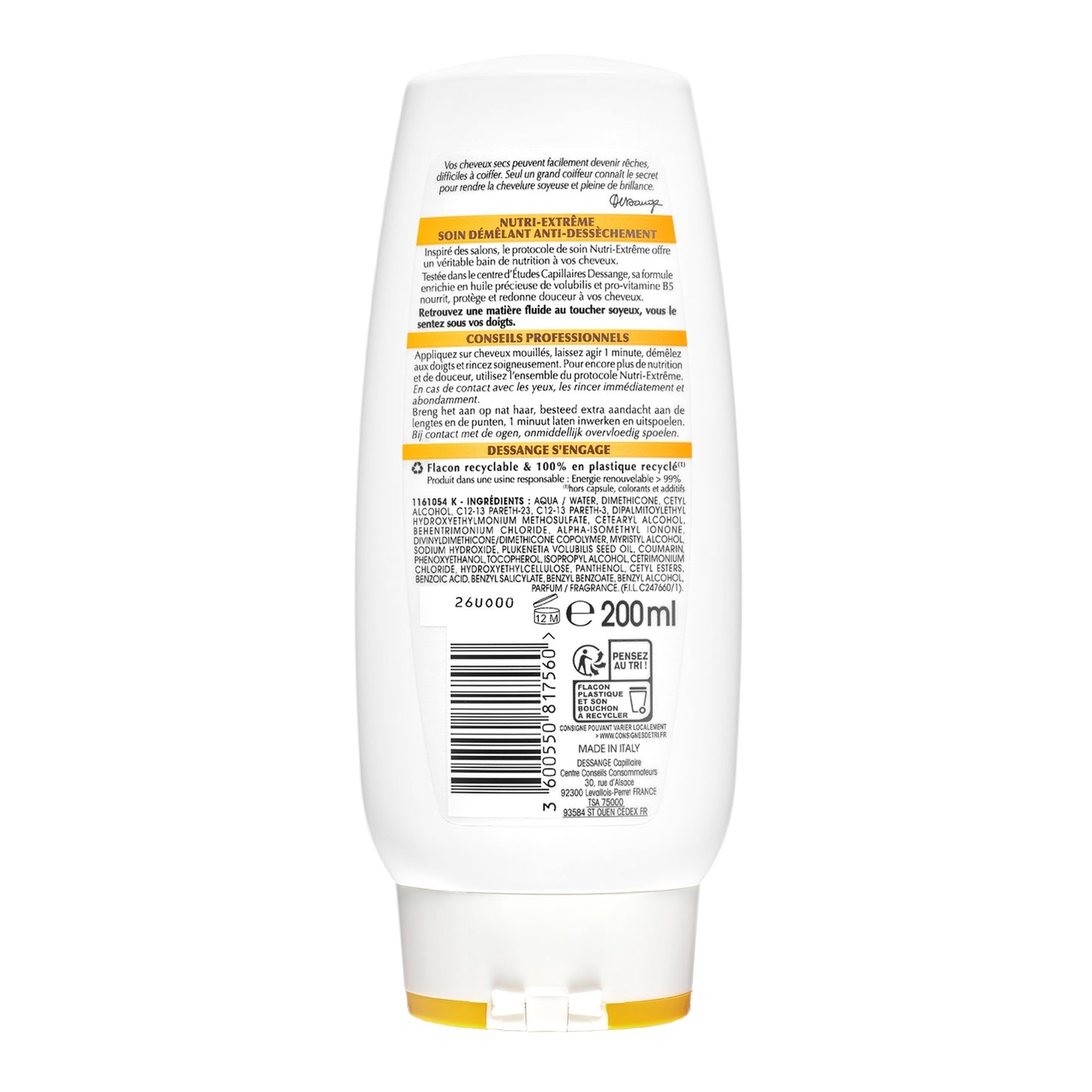 Après-Shampoing Nourrissant Anti-Dessèchement Cheveux Secs Huile Précieuse de Volubilis et Pro-Vitamine B5 DESSANGE